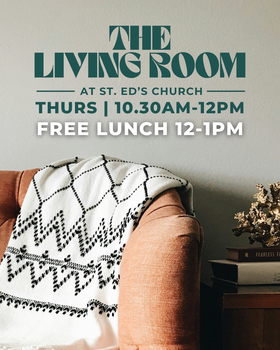 The Living Room - Tomorrow 10:30am&ndash;12pm

A space to relax, connect, and enjoy a cuppa together 

Drop in anytime between 10:30am and 12pm &ndash; and stay for a free, simple lunch served from 12&ndash;1pm.

No need to sign up. All are welcome. 