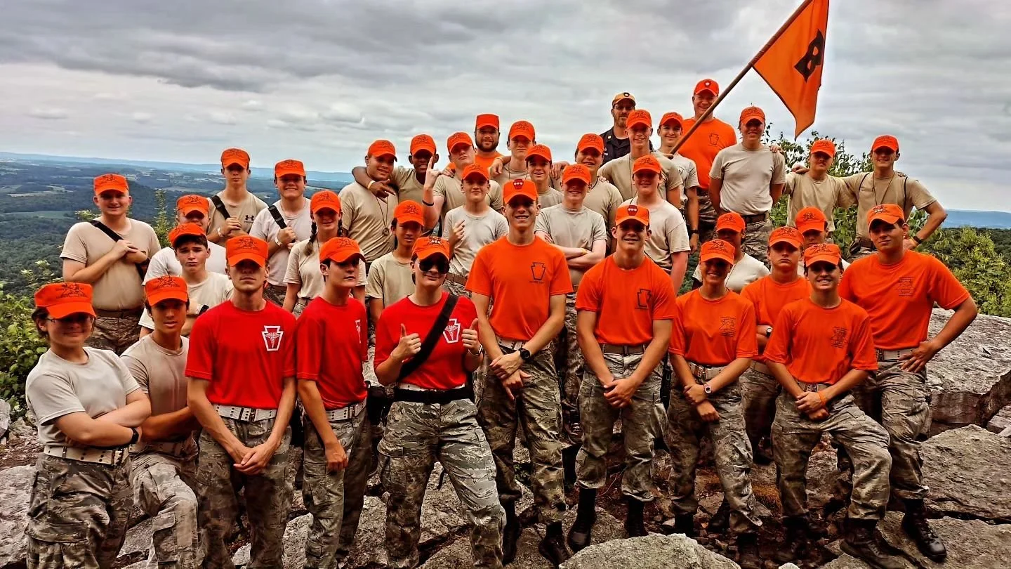 So proud of my son, Tiger! #civilairpatrol #hawkmountain
#fortindiantowngap #medic #leadership #CAP
Red Shirts in Front (L-R):  Tiger & Braedan leading their Squadron, Bravo Company, Hawk Mountain Ranger School, at The Pinnacle, H