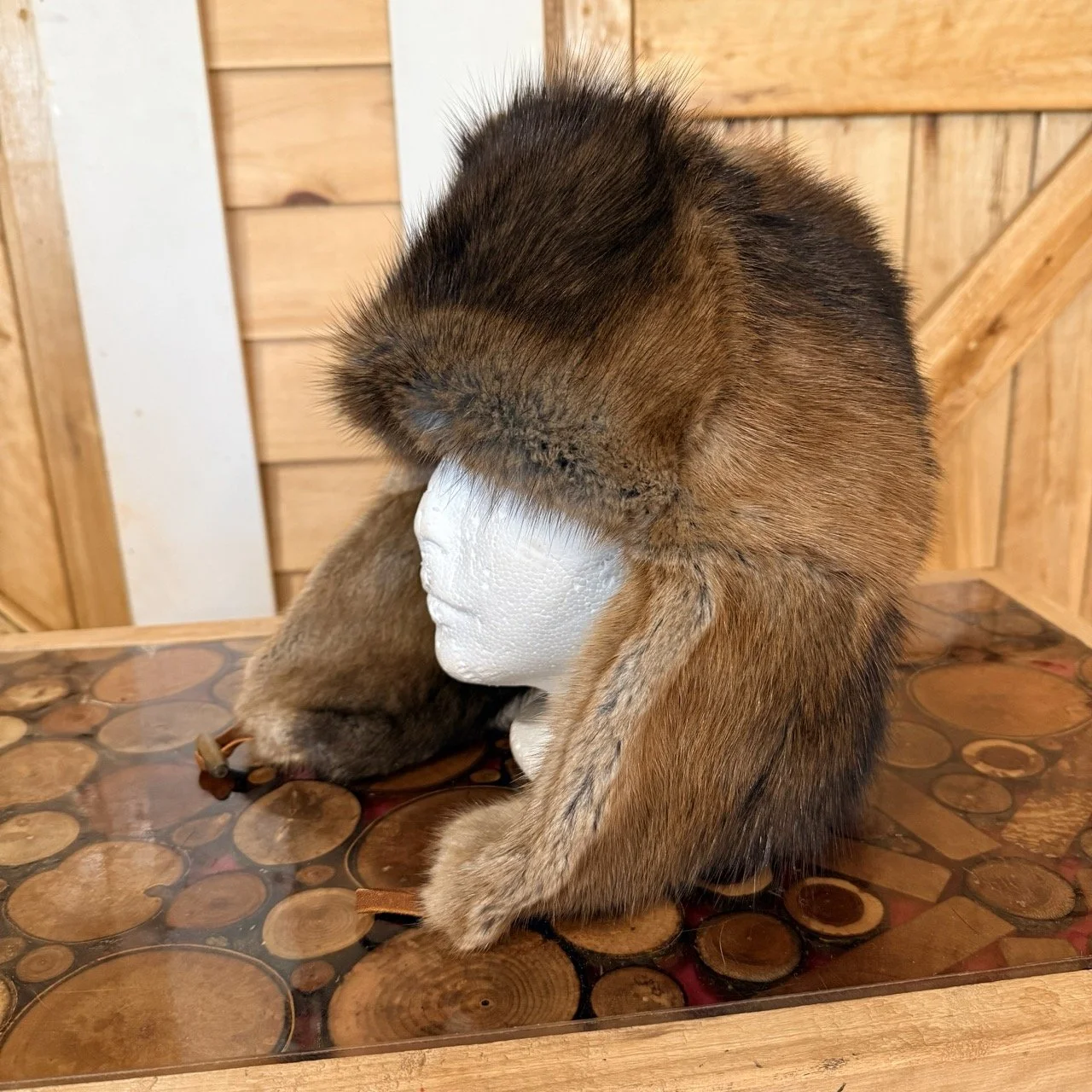 Full muskrat fur trapper hat