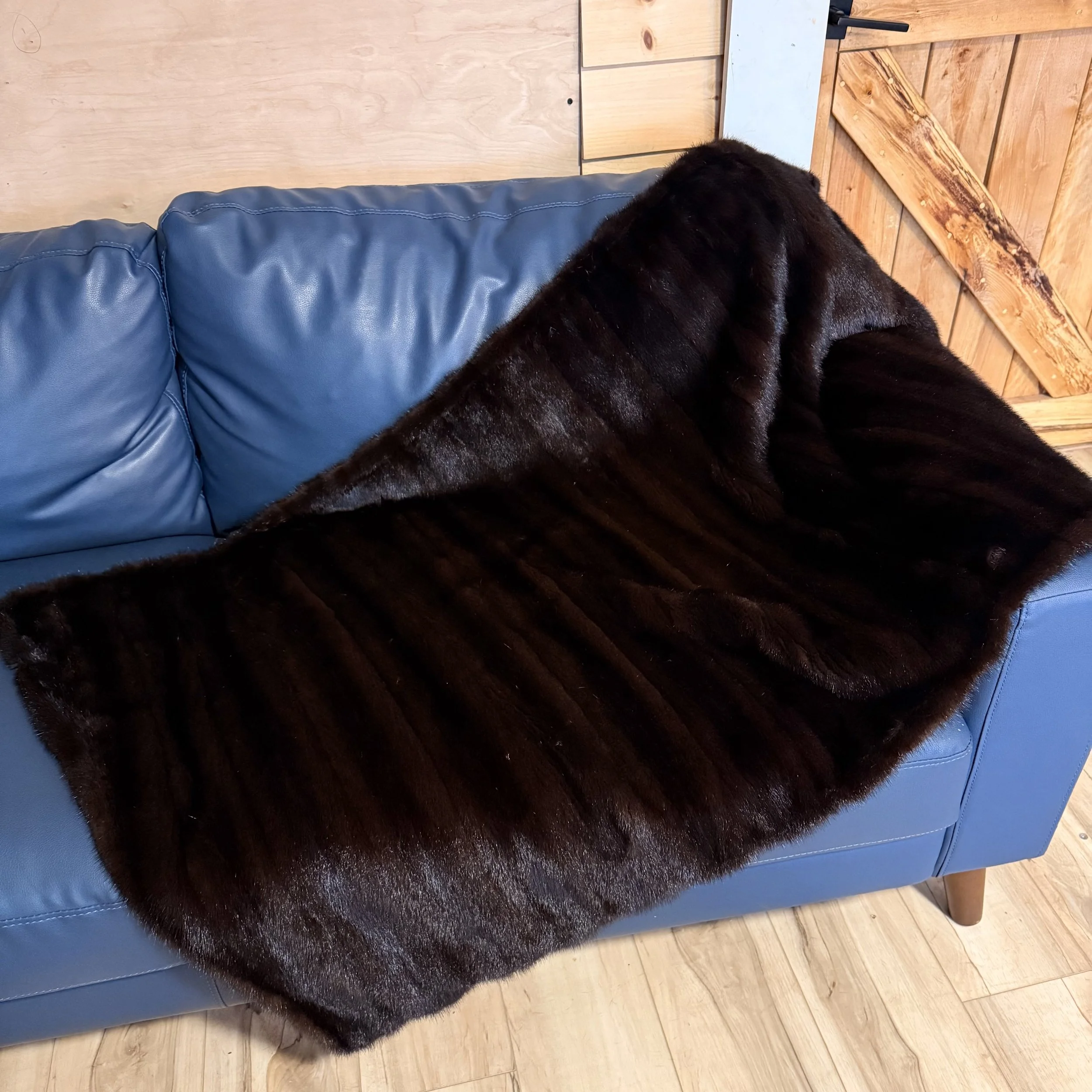Mink coat repurposed throw blanket, wool backing