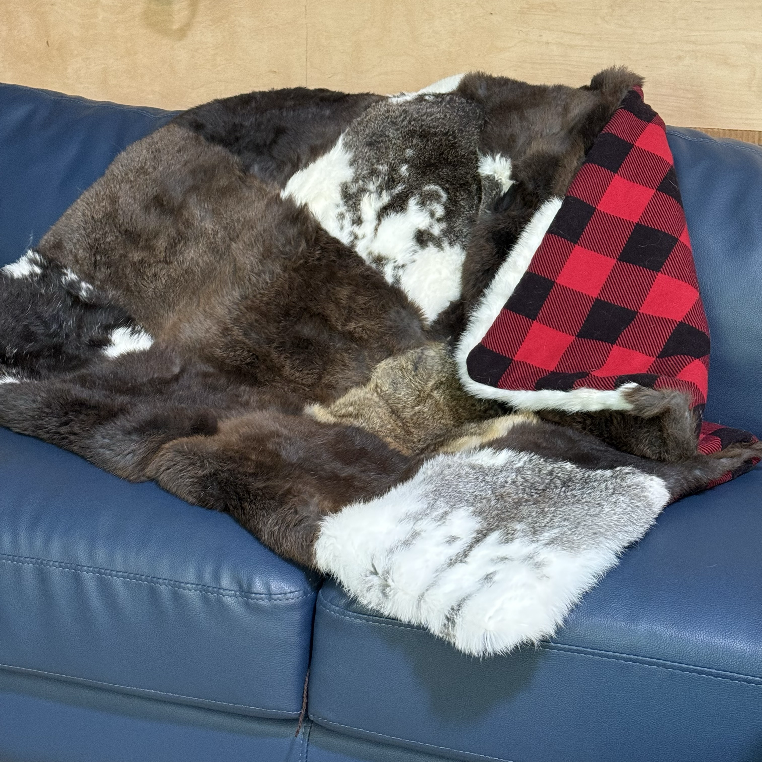 Rabbit fur quilt throw blanket