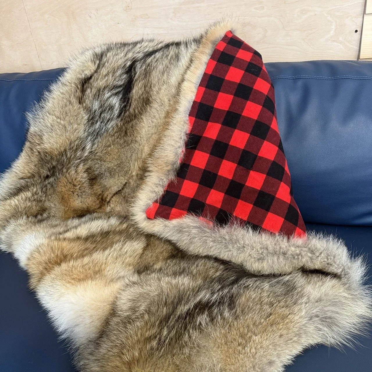 Coyote lap blanket 36"X36" plaid flannel backing