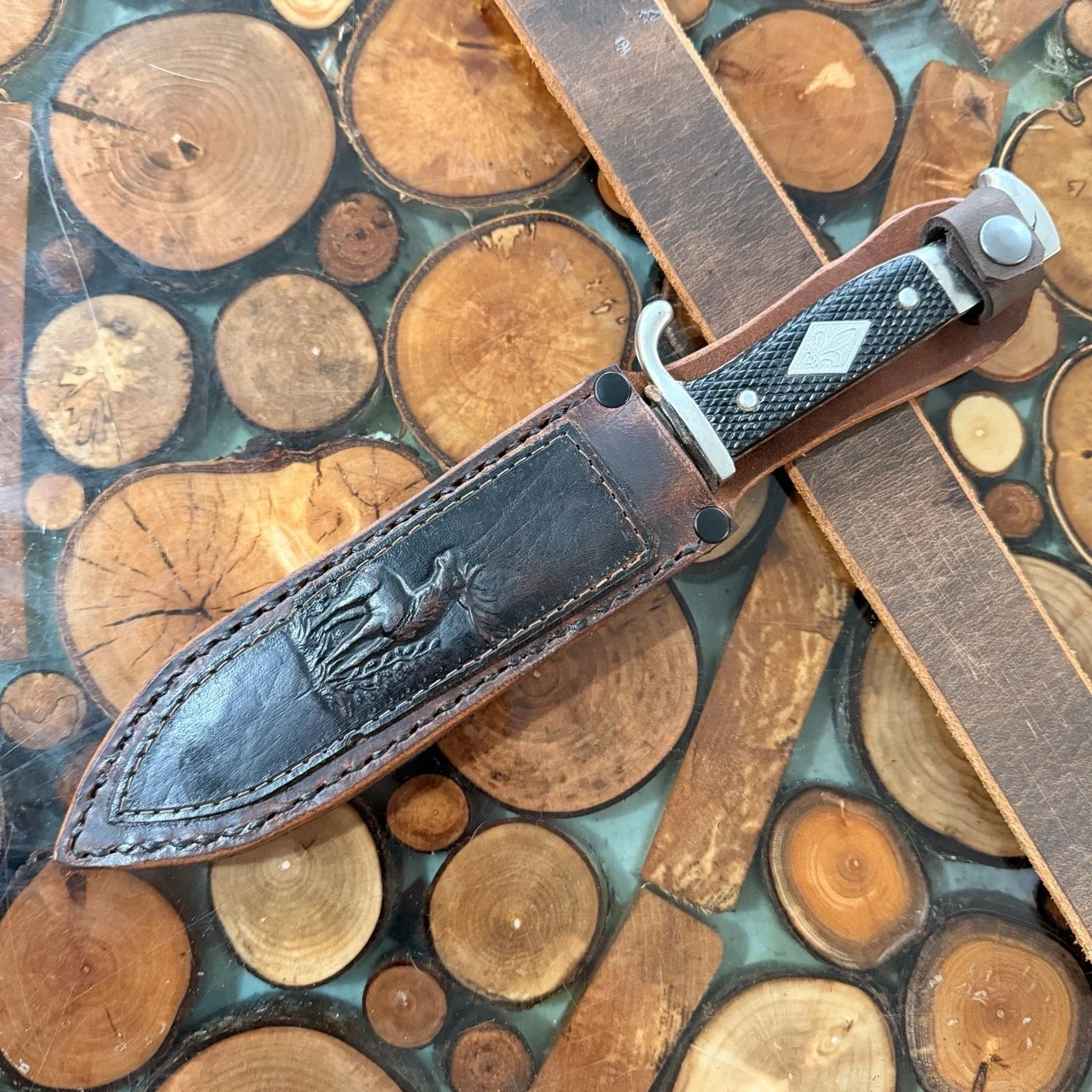 Knife sheath remake, added original front back on