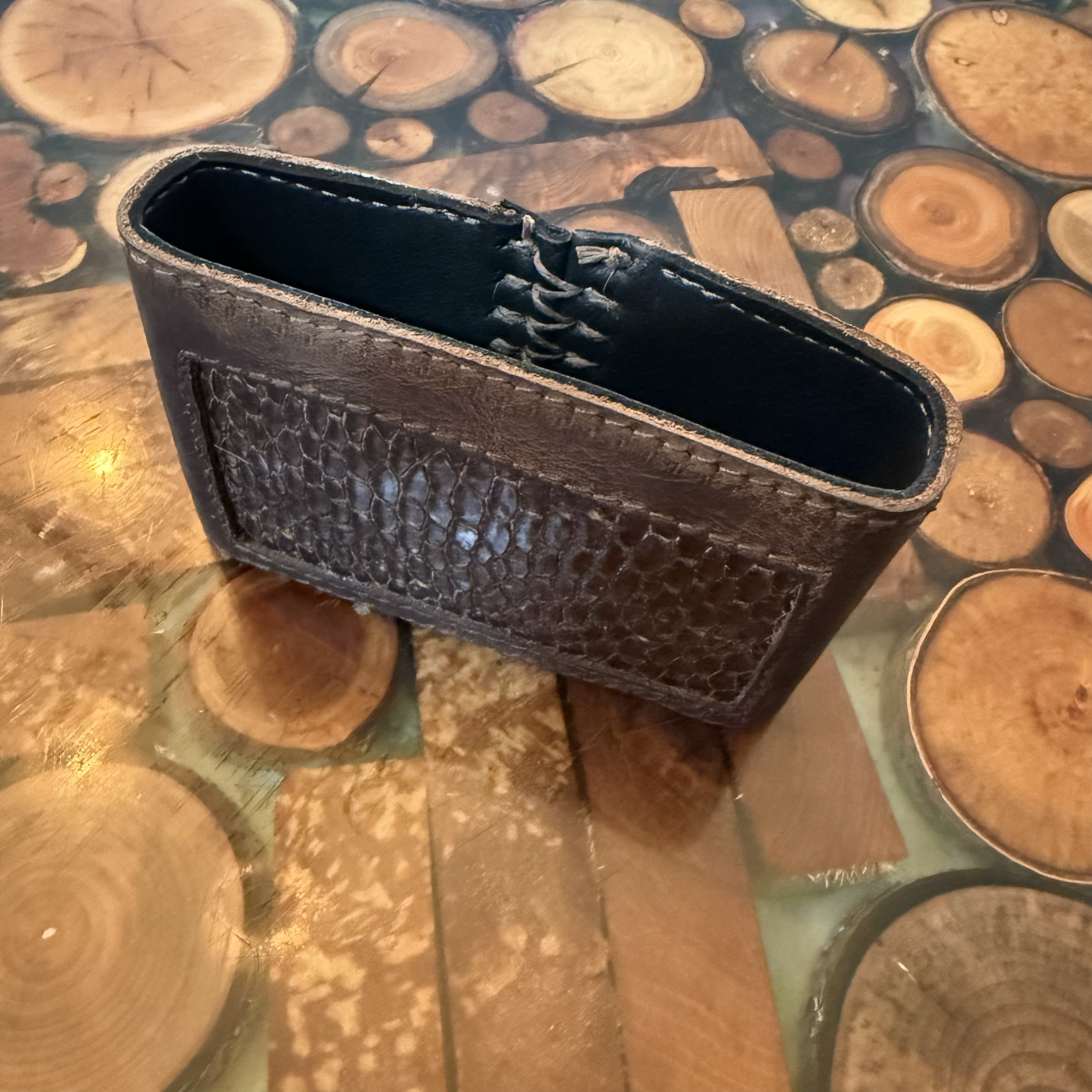 Beaver tail and leather cigarette pack holder, with lighter loop