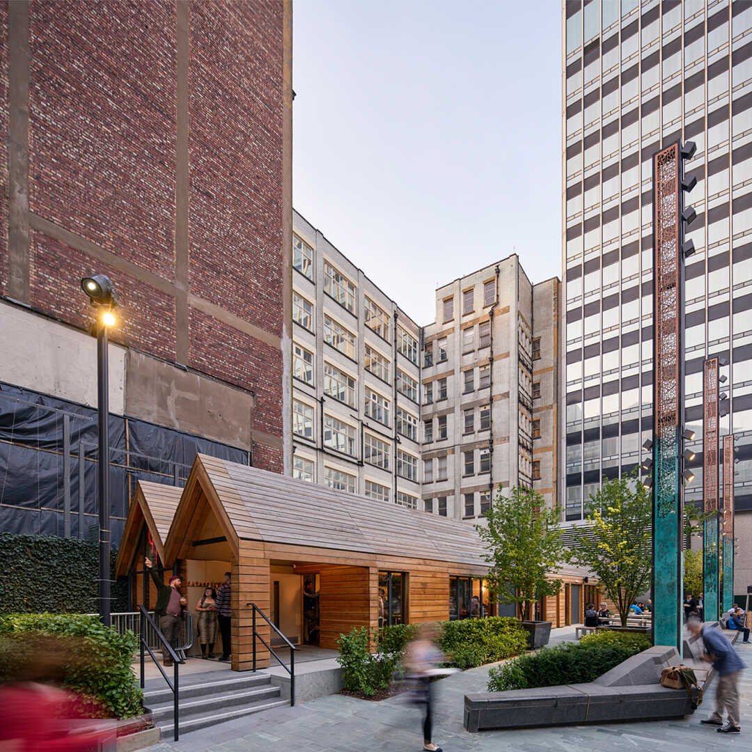Exterior shot of buildings at pilcrow project