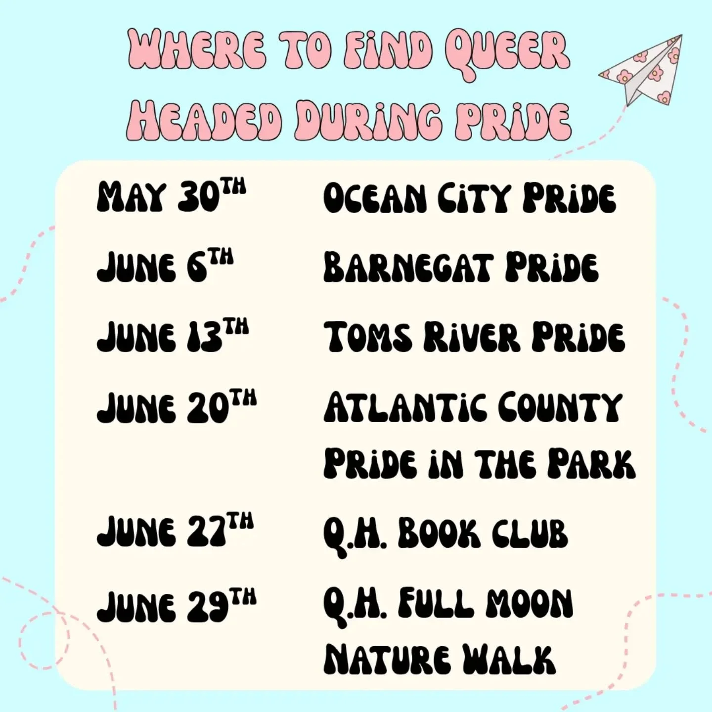 Wondering where Queer Headed will be during pride month?? Wonder no more! Queer Headed is so happy to be tabling at four fantastic pride events across South Jersey this pride in addition to two Queer Headed community run events at the end of June. Co