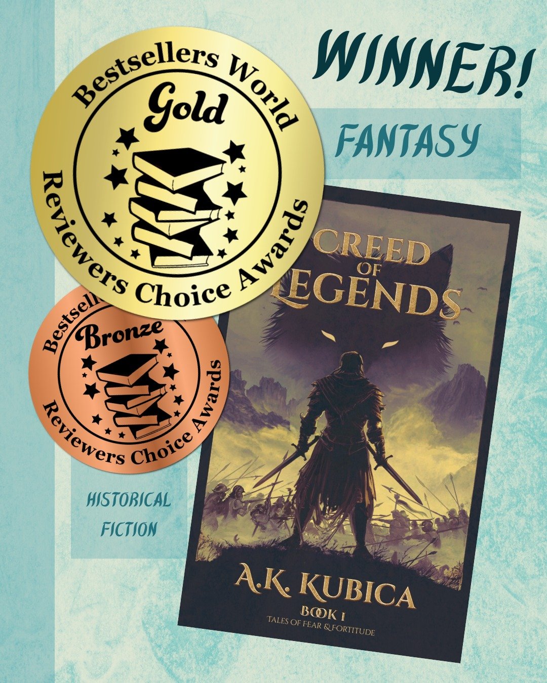 I&rsquo;m still taking this all in. ✨

Creed of Legends, my debut novel, has been honored with 1st Place in Fantasy and 3rd Place in Historical Fiction at the Bestsellers World Reviewers Choice Awards, along with Honorable Mentions in New Adult: Fict