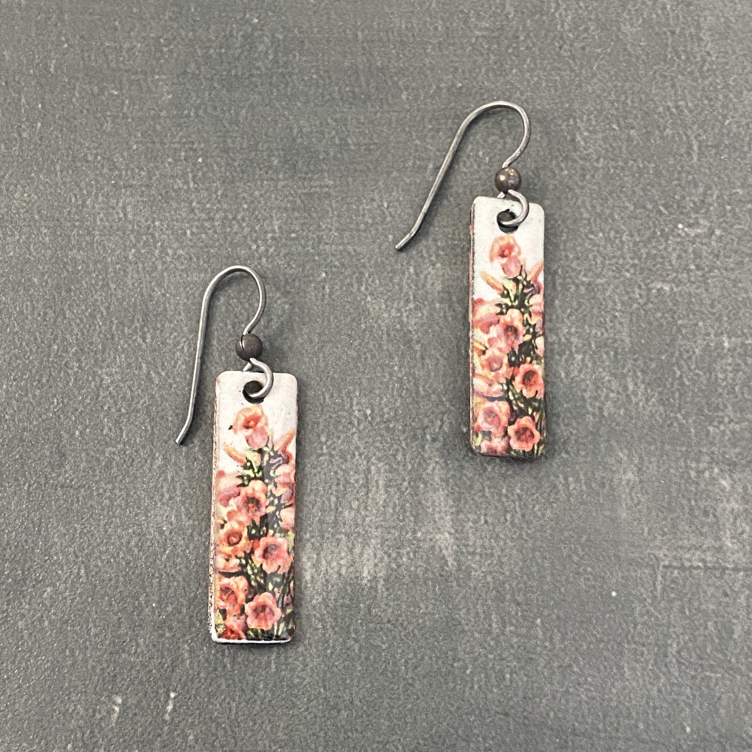 Canterbury Bells, enameled floral earrings on sterling silver ear wires. Nature, botanist, gardener, gifts and presents.