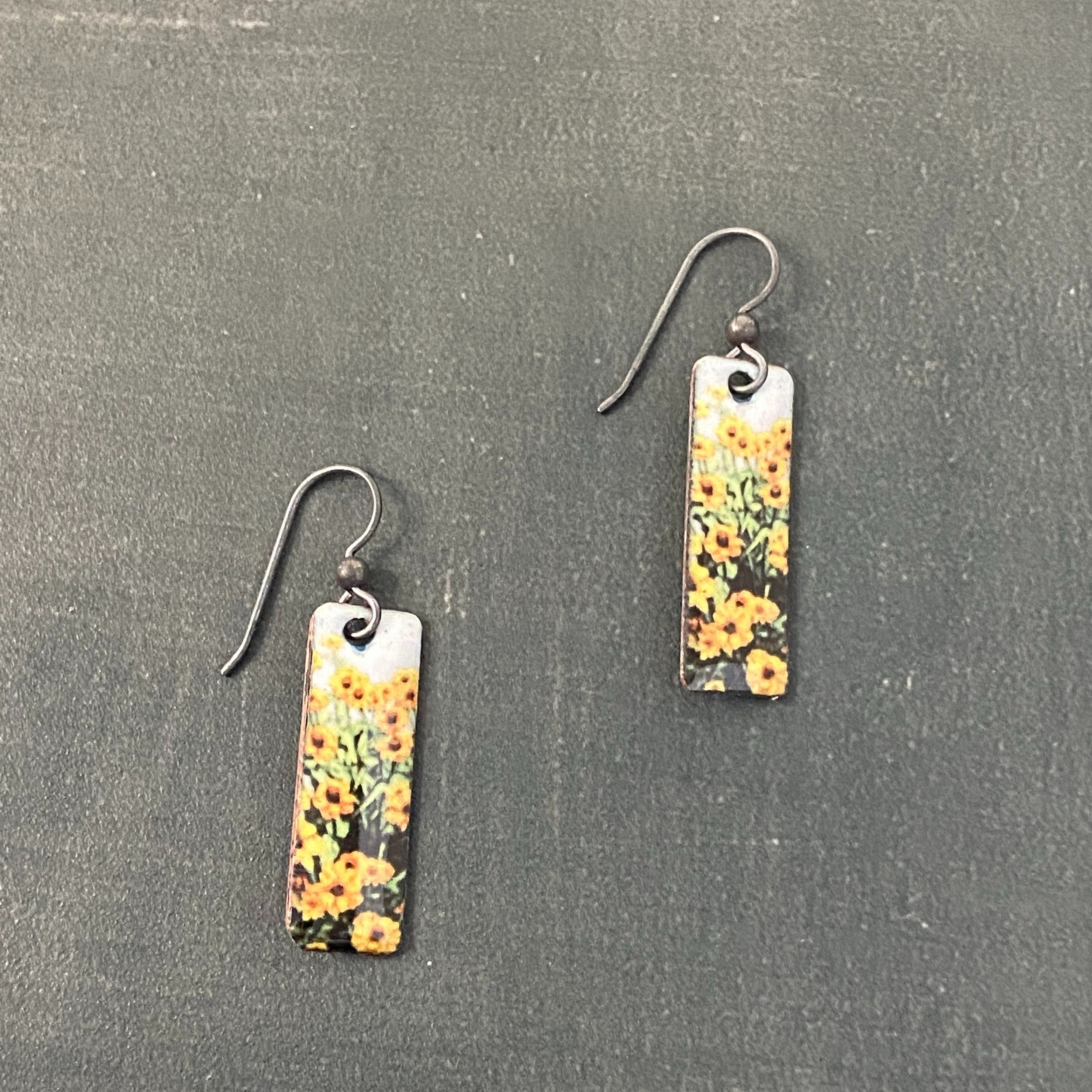 Zinnia enameled earrings with sterling silver ear wires. Gardener, botanist, nature gift or presents
