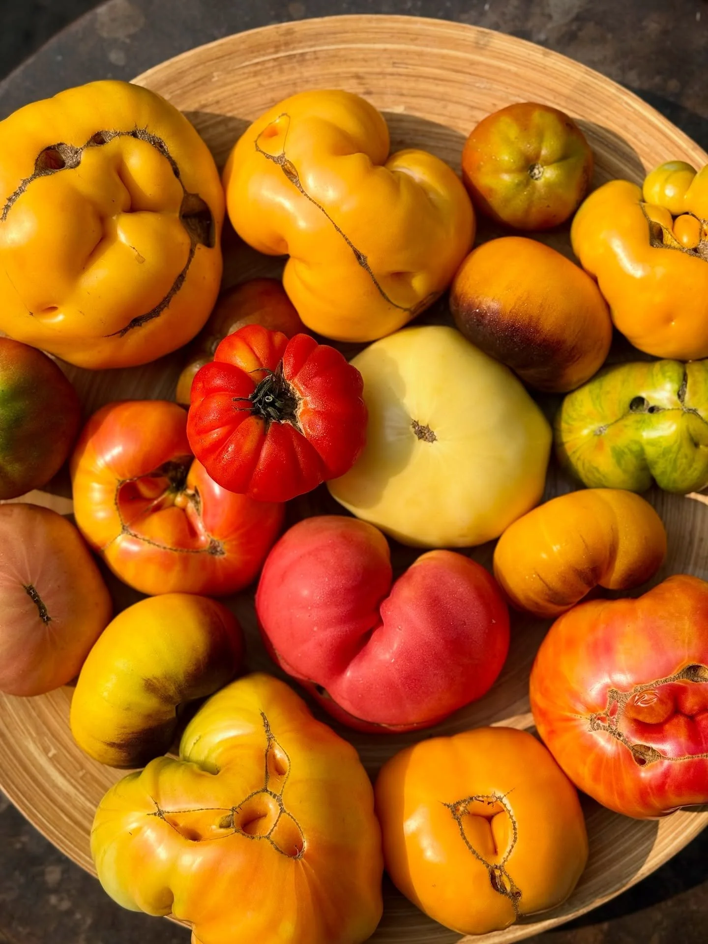 We love our heirloom veggies and fruits. Using these big beauties in our B.L.T.s everyday, and in the case with a couple prepared foods we&rsquo;re dishing out! Enjoy these sweet crazy looking fellas with us until next season comes around 🍅✨