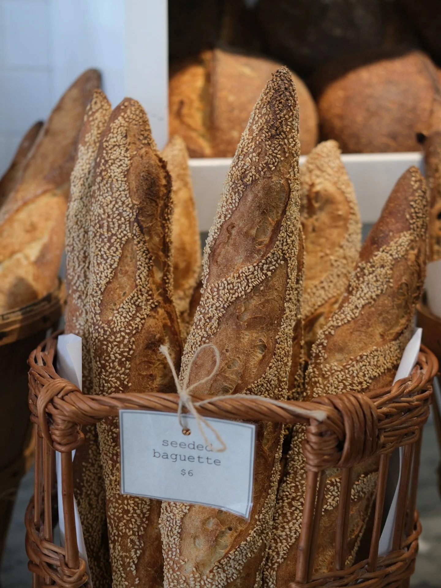 Baguettes are fresh, hot and ready baked in house every morning 🥖🤍 we have, as always, classic, seeded, &amp; fig made with rehydrated dried figs!