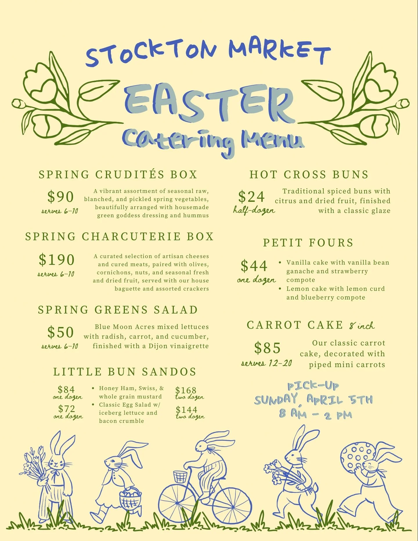 Our Easter catering menu is now available! 🐣🌸🌱

This year&rsquo;s offerings include Little Bun sandwiches, Spring Salad, Hot Cross Buns, Petit Fours, and other seasonal favorites - click the link in our bio to order now! 

What&rsquo;s more to lov