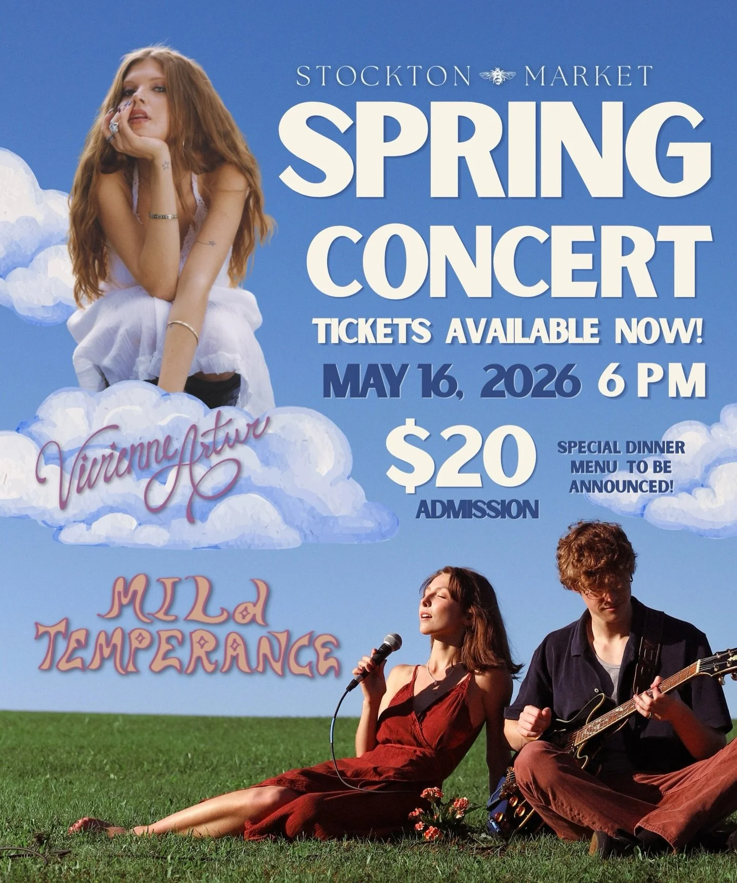 Join us for an evening of tunes and good eats! 🎶 Saturday May 16th, doors @ 5:30 PM &amp; start @ 6 PM

Introducing Mild Temperance (@mildtemperance) &amp; welcoming back Vivienne Artur (@vivienneartur) for our Spring Concert!

$20 admission - ticke