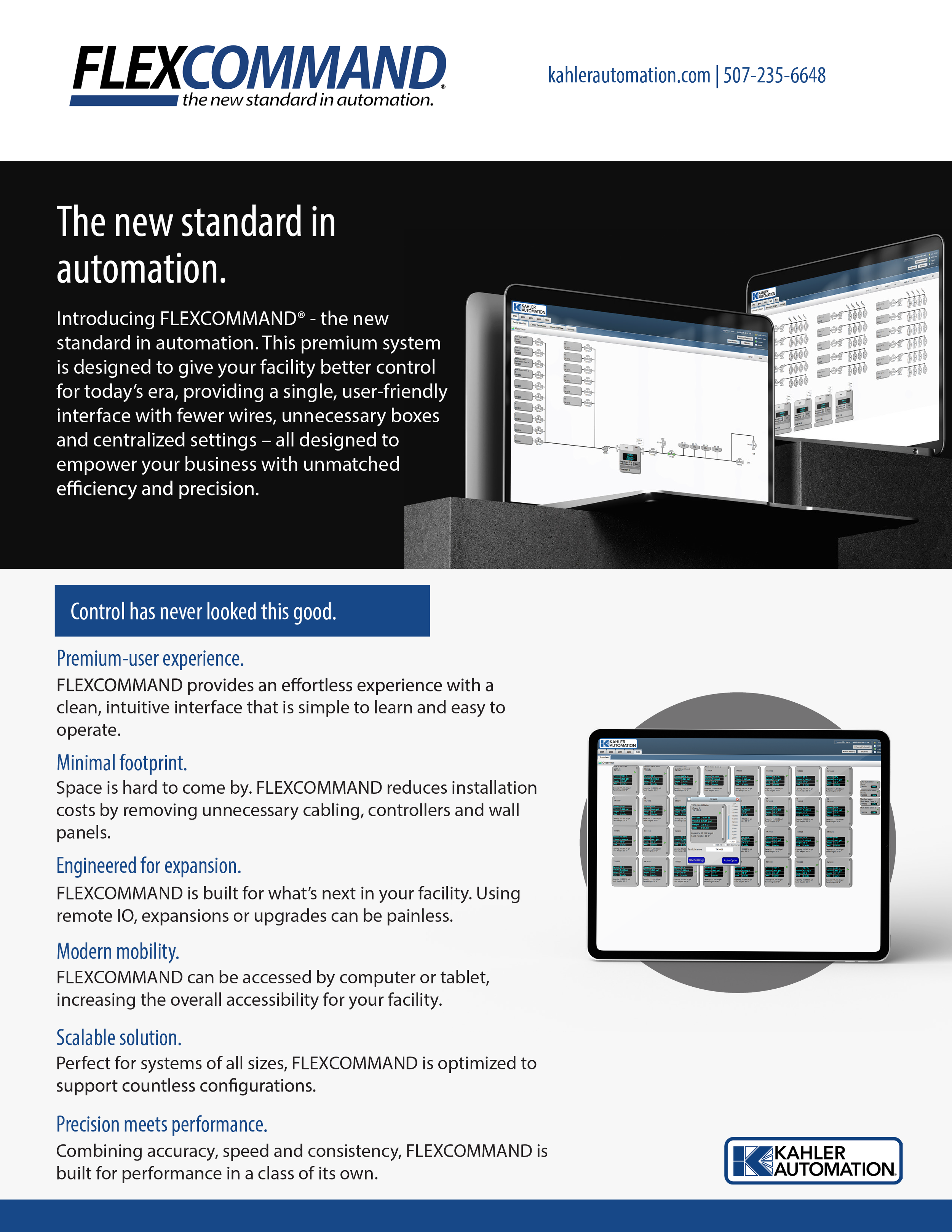 FLEXCOMMAND  Dry, Grain, Industrial, Liquid, Software, Truck Traffic, Liquid  24/7 Unstaffed Operation, Blending, Bulk Material Transloading, Business Integration, Constellation, Container Filling, Hazard Monitoring, Inventory Management, Knowledge B