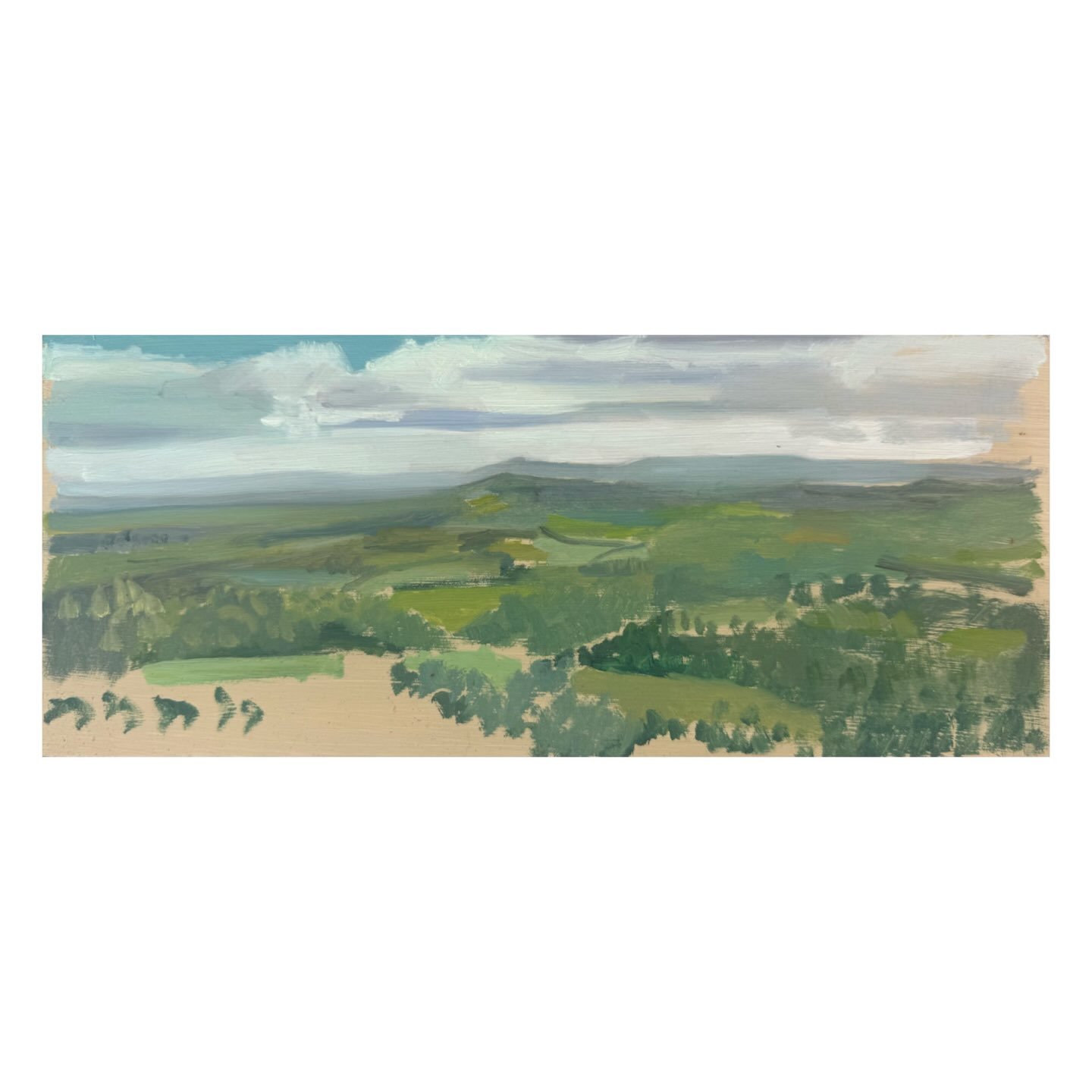Black Down, oil on board, 30x13cm, 26

Black Down is the highest point in Sussex at about 280m above sea level. The exact location I painted it from is called the Temple of the Winds where you look towards the South Downs. It was a relatively clear d