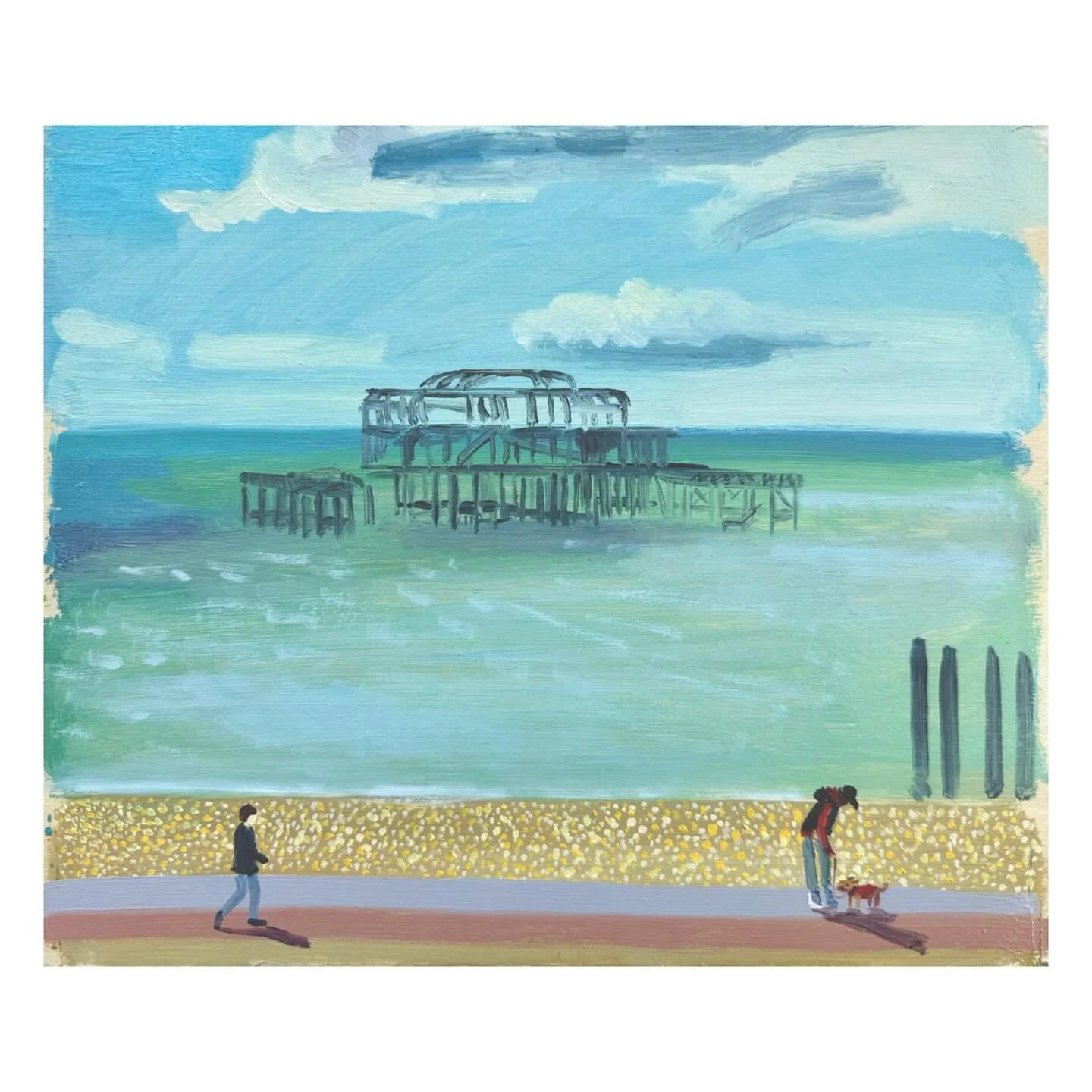 Brighton West Pier, oil on board, 30x26cm, 26

Originally one of Britain&rsquo;s most beautiful Victorian piers, designed by Eugenius Birch, it was opened in 1866. At its height it featured a theatre, concert hall, pavilion and attracted loads of vis