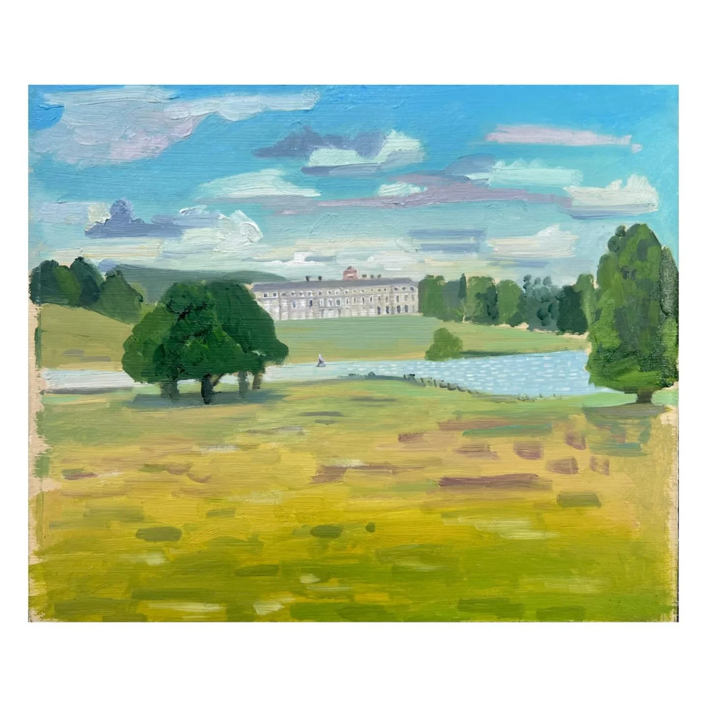 Petworth House, oil on board, 30x26cm, 26 

This is Petworth House in Sussex, where I painted. It used to be the abode of The Earl of Egremont who was one of the great art patrons of the late 18th and early 19th centuries. He was an important support