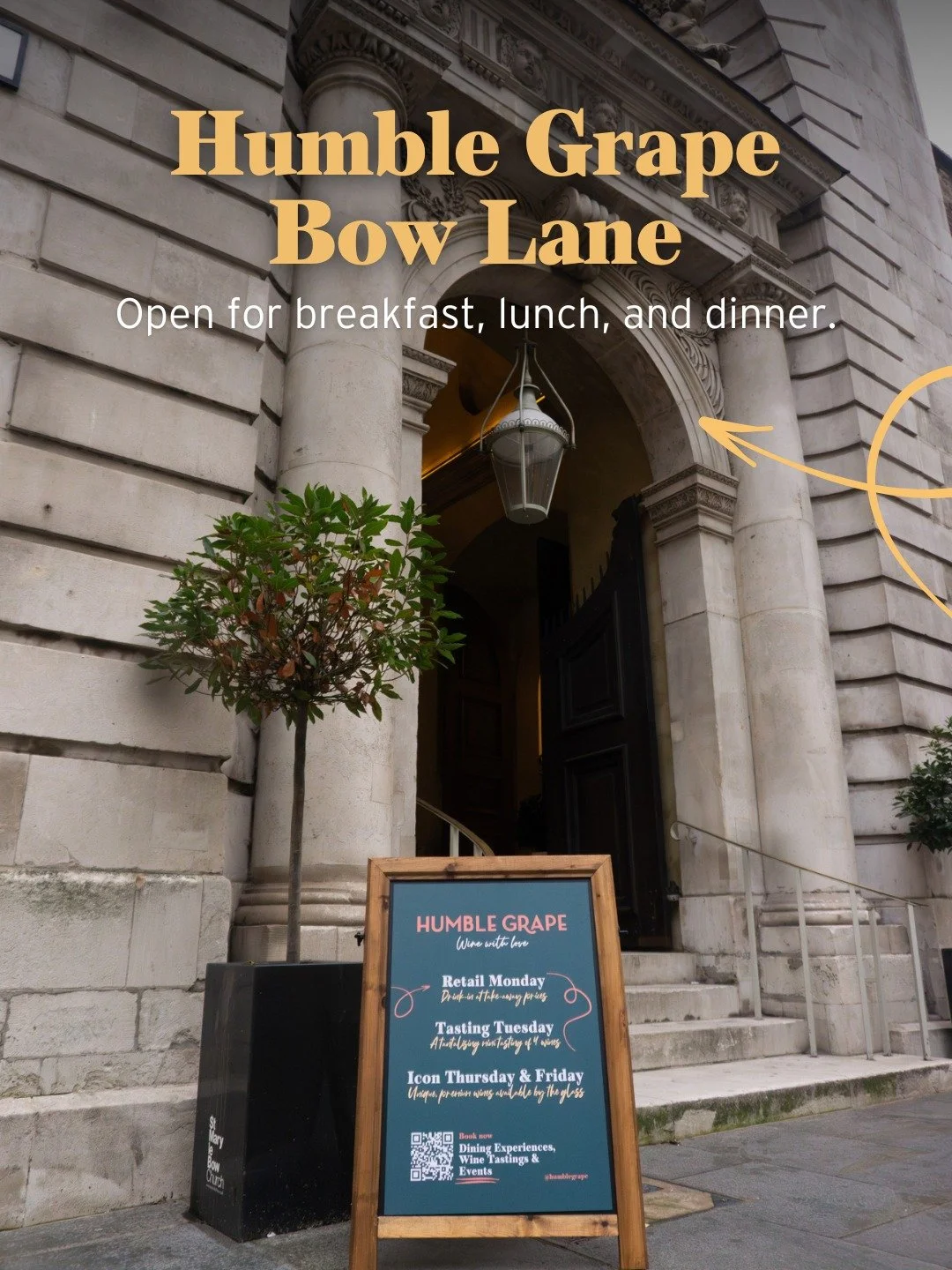 Our newest home in the beautifully restored crypts of St. Mary-le-Bow has now opened its doors for breakfast, lunch, and dinner at Humble Grape Bow Lane.
 
Want to be among the first to venture into the crypts of St Mary-le-Bow to experience our new 