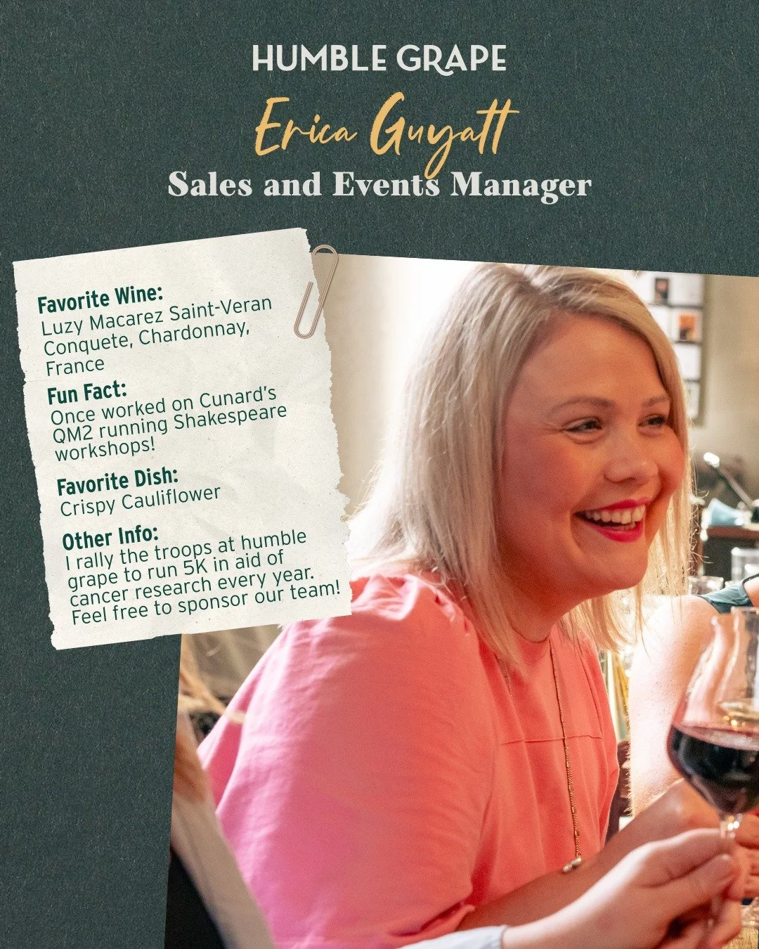 Meet Erica, our Sales &amp; Events Manager at Humble Grape 🍇

Interested in trying her wine pick? Head to the link in our bio to shop online 🛒

#womensmonth #internationalwomensmonth #womeninwine