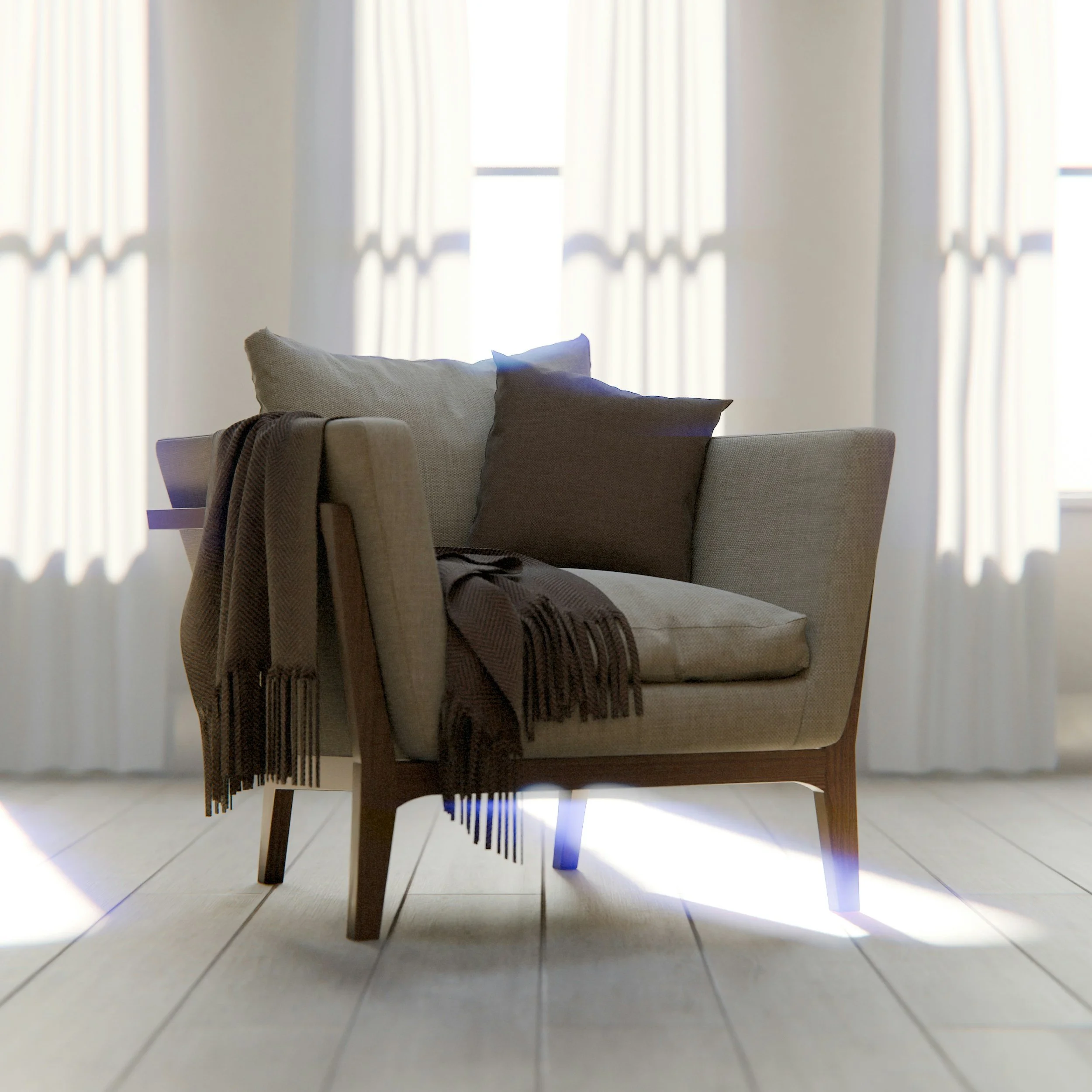 cozy therapy chair with muted colors and soft blanket