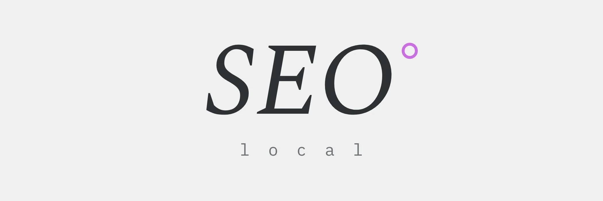 Typografische Grafik auf grauem Grund: gross kursives Wort «SEO» mit Gradzeichen, darunter klein das Wort «local»