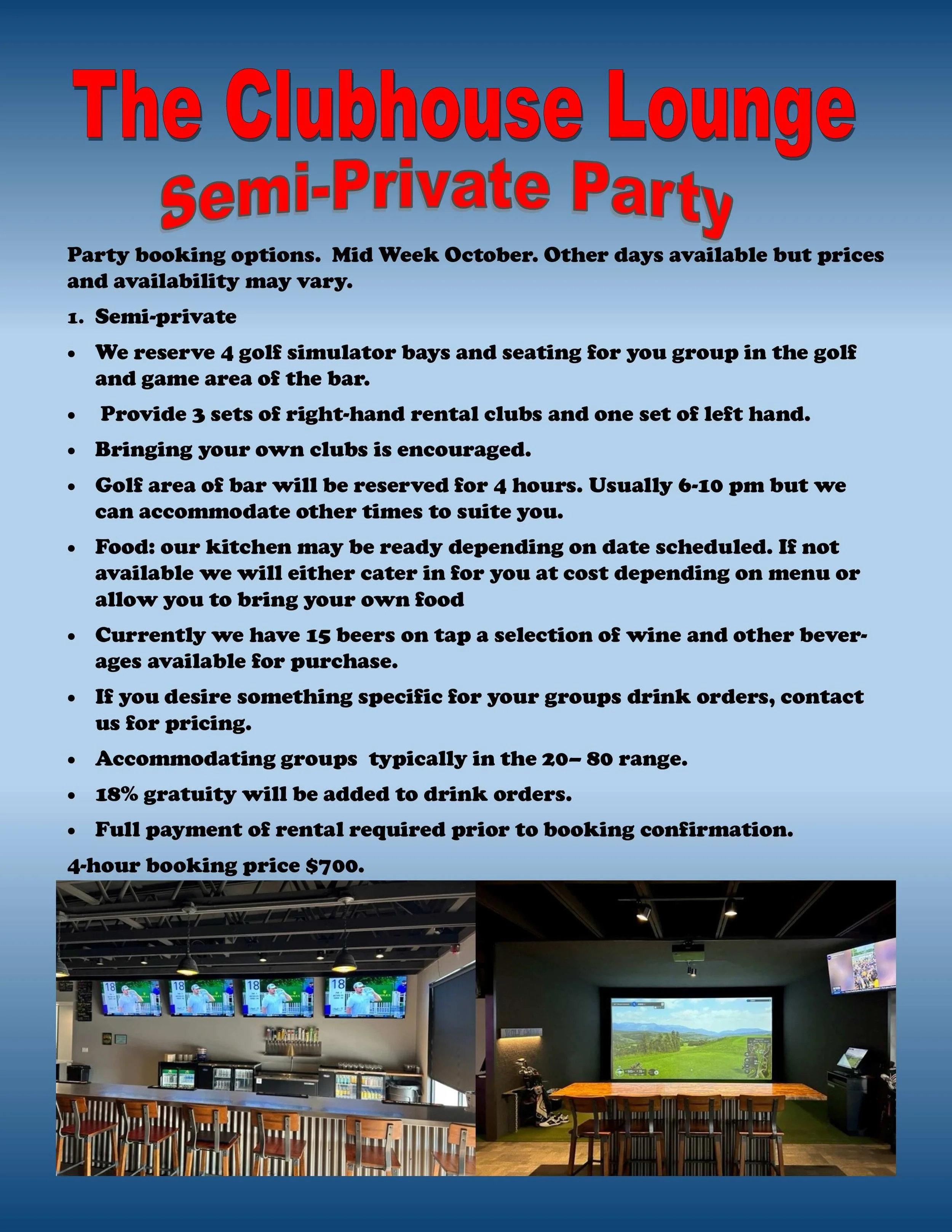 Party rentals — Golf Simulator Kalispell, Sports Bar, Events, Golf