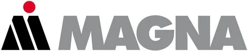 The logo of Magna, featuring a stylized letter 'M' with a red dot above the left side of the 'M' and the word 'MAGNA' in bold gray letters.