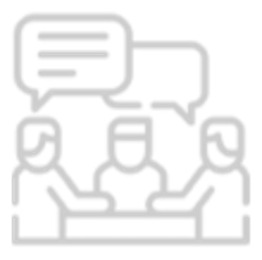 Illustration of three people in a meeting or discussion with speech bubbles above them.