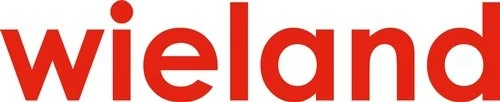 The image contains a logo with the word 'wieland' in lowercase, red font.