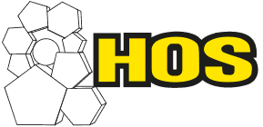 Logo with a cluster of hexagons and the acronym HOS in bold yellow and black letters.