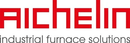 Part of a logo displaying the text 'Aichelin' in red, with smaller black text below reading 'industrial furnace solutions'.