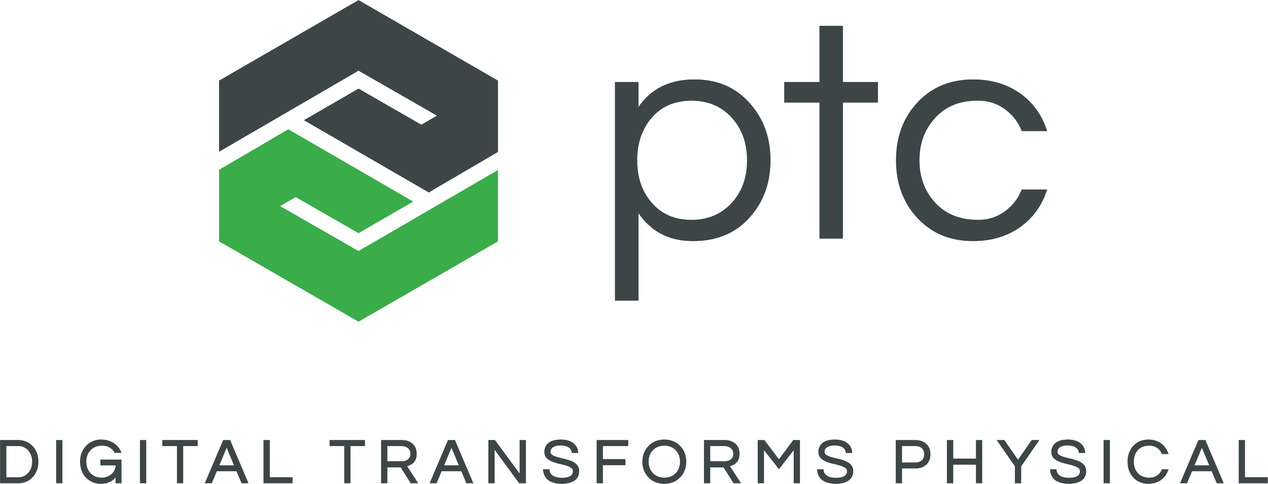 Logo of PTC with the tagline 'Digital Transforms Physical'.