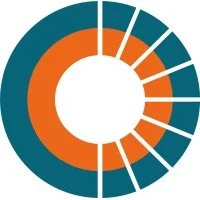 A circular infographic chart with alternating orange and teal segments, indicating data distribution or proportions.