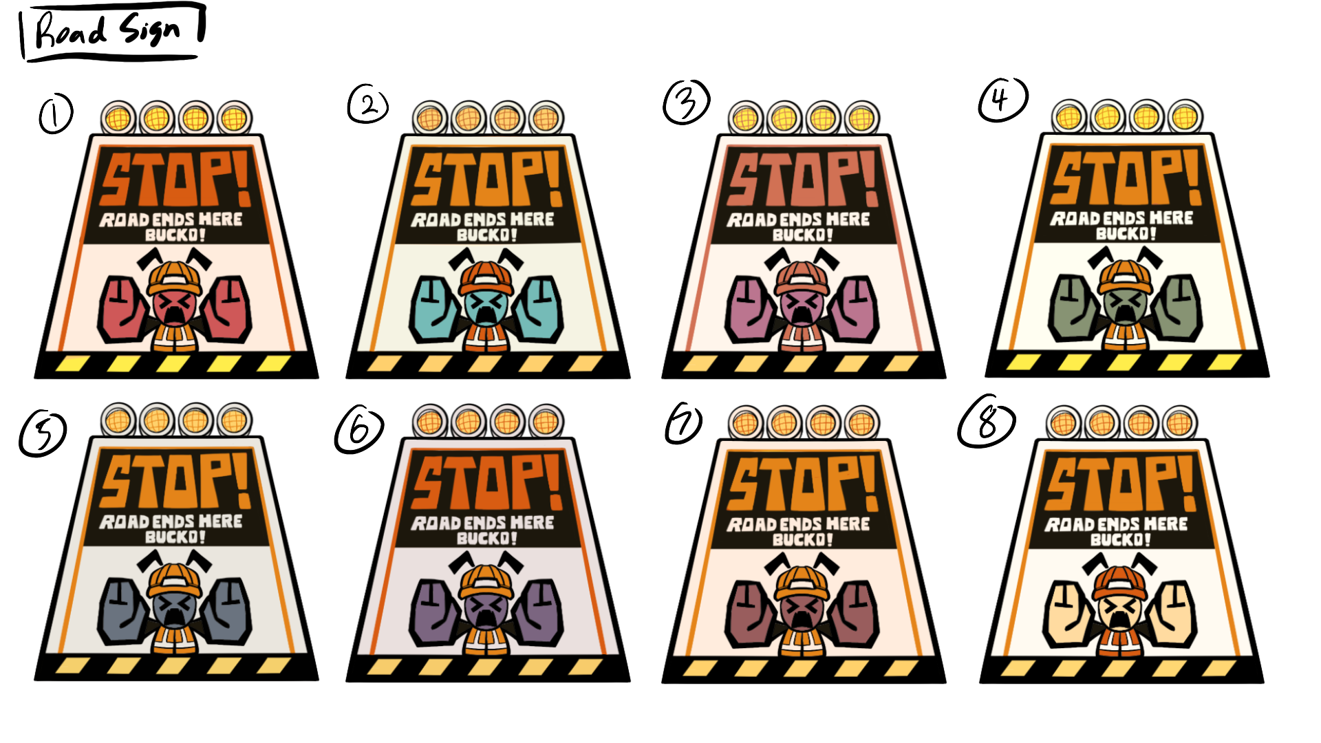 Road sign mascot color comp