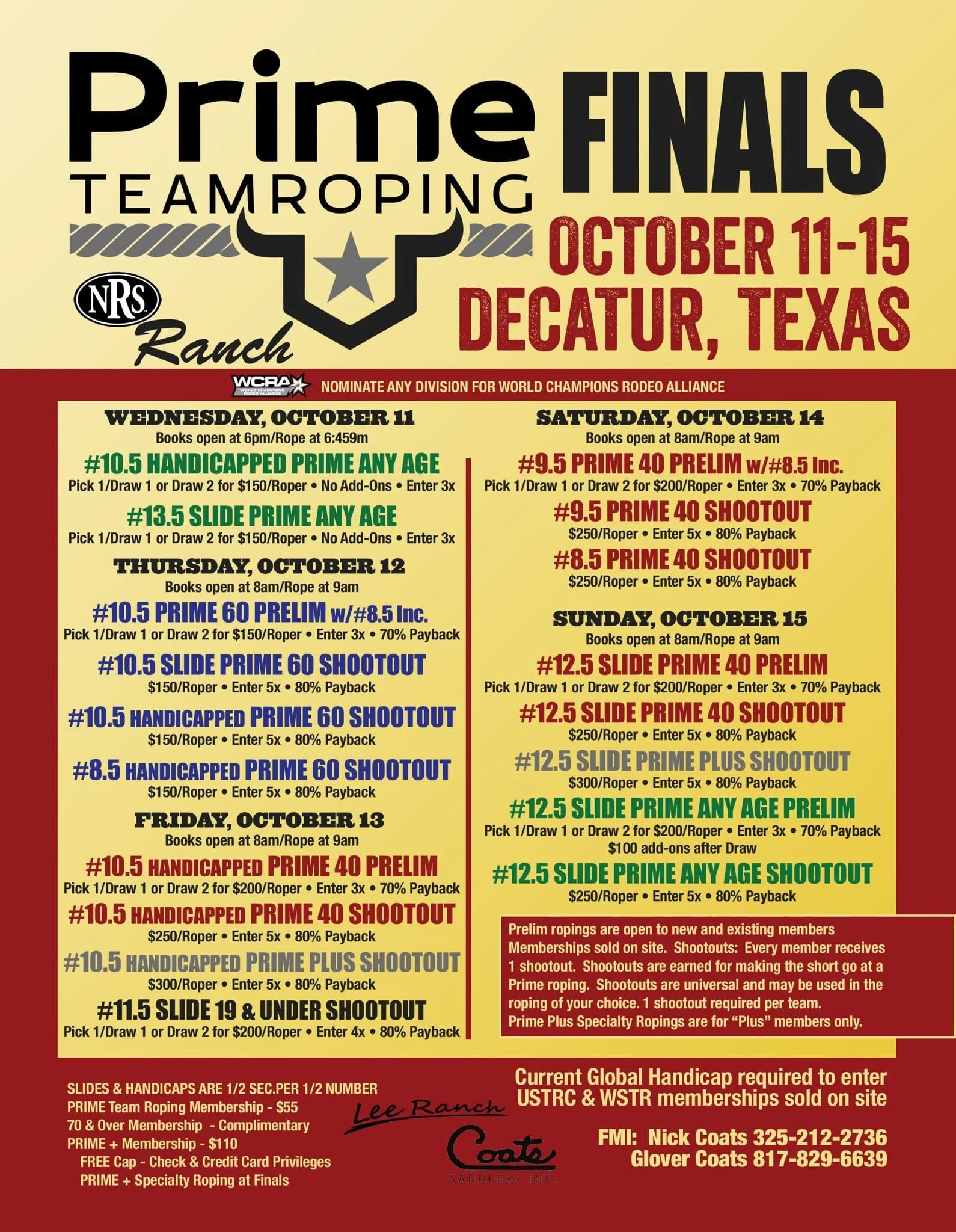 Prime Team Roping Finals at NRS Event Center in Decatur, TX on October 11-15, 2023 — USA Roping Calendar
