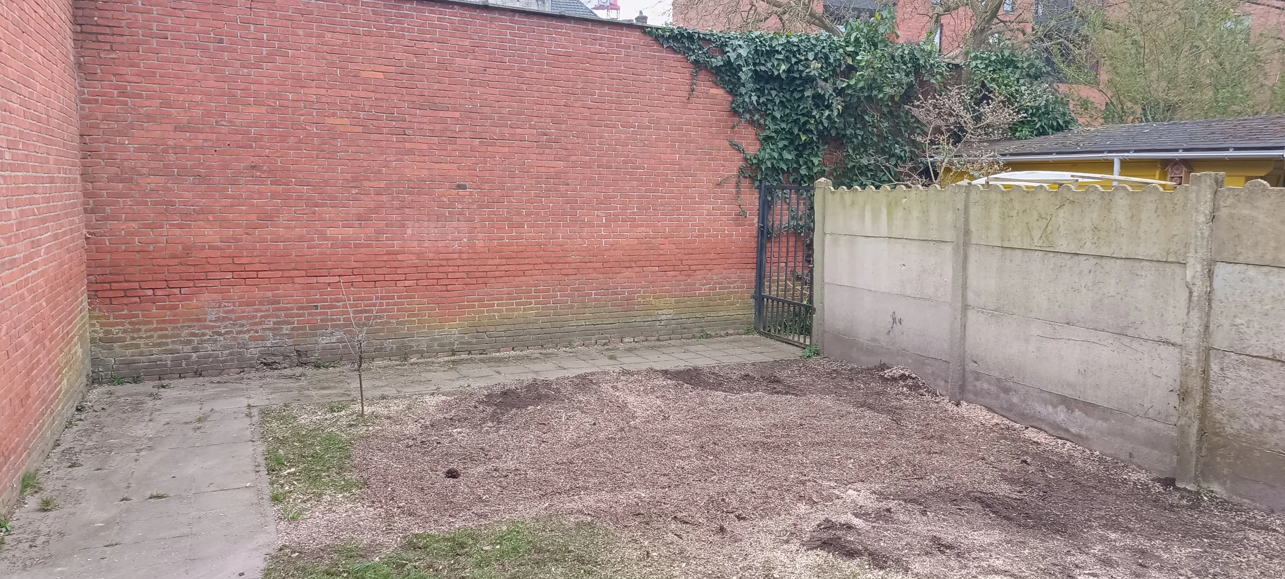 Resultaat na velling en frezen van de stronk, klaar voor het aanleggen van de grasstrook