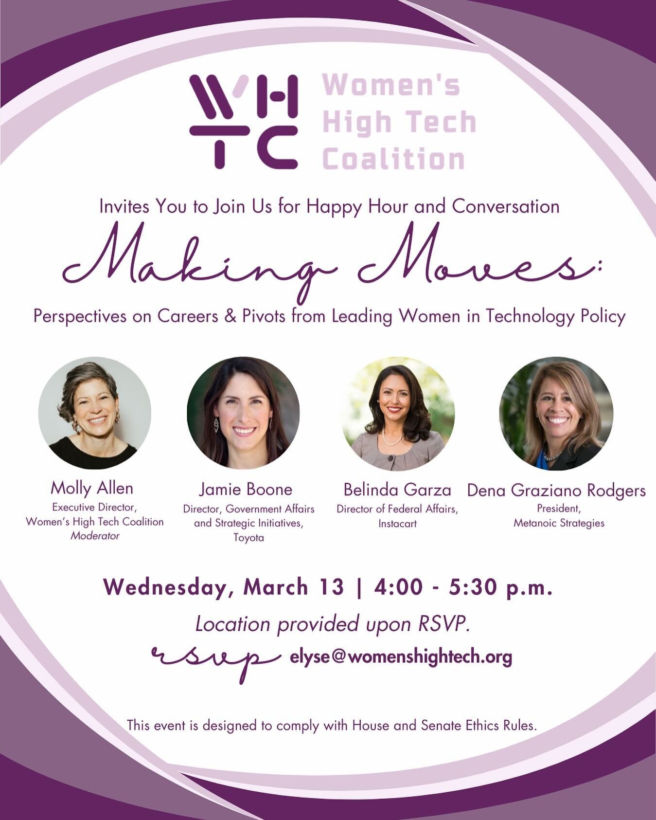 Join us next Wednesday! Hear from a dynamic group of women discussing career moves and pivots at our &ldquo;Making Moves&rdquo; happy hour and panel discussion. 💜👩🏼&zwj;💻🗓️✨