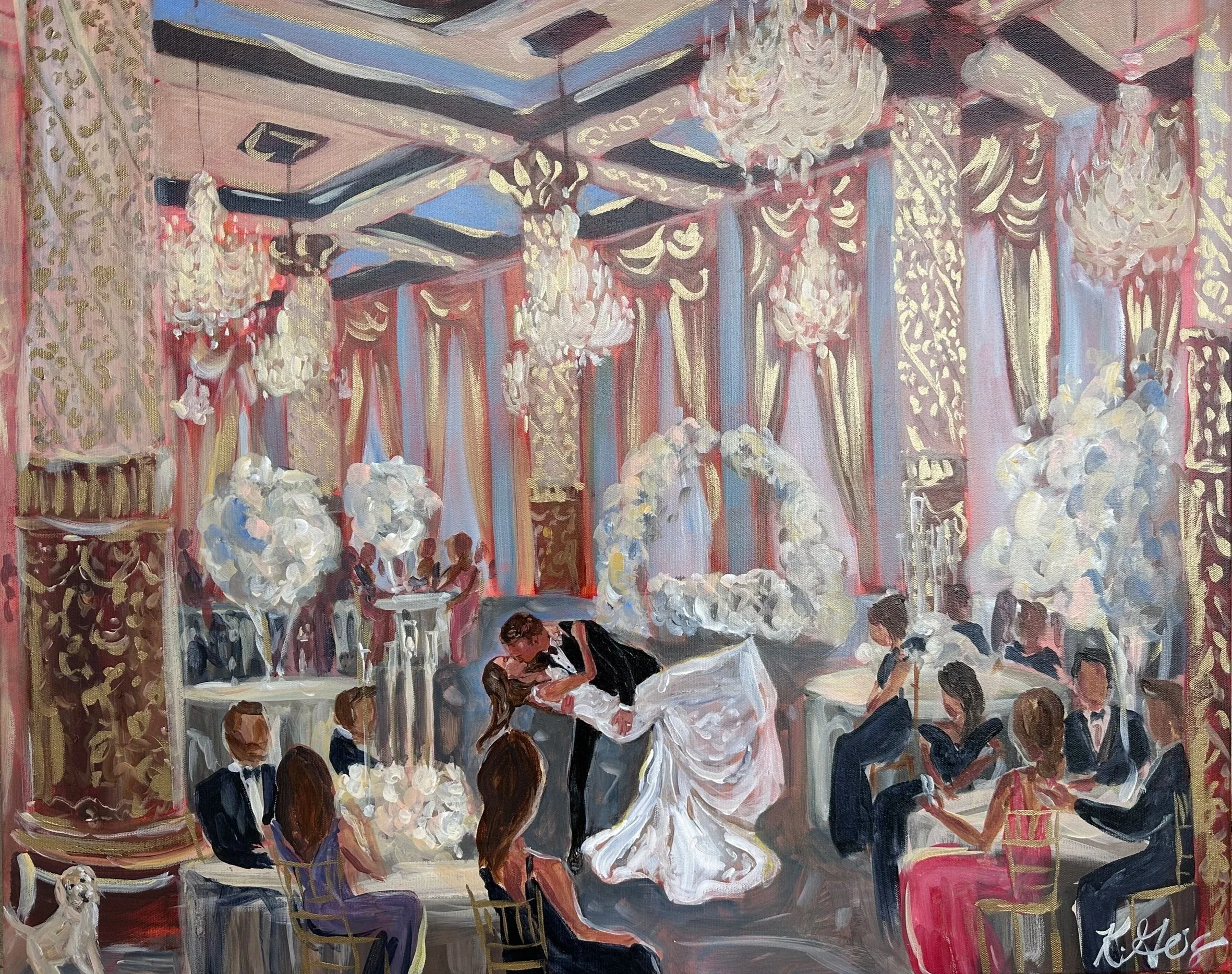 Fine Artist Katie Geis paints the Drake in Chicago, Illinois Luxury Wedding Painter Milwaukee, Midwest