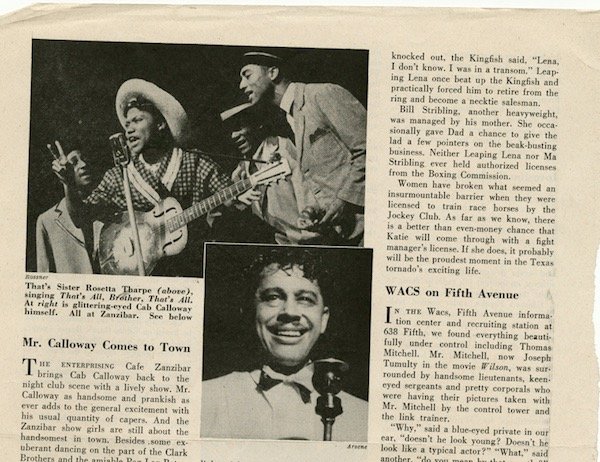Sister Rosetta Tharpe performing at Cafe Zanzibar, 1944. Credit: Cue Magazine