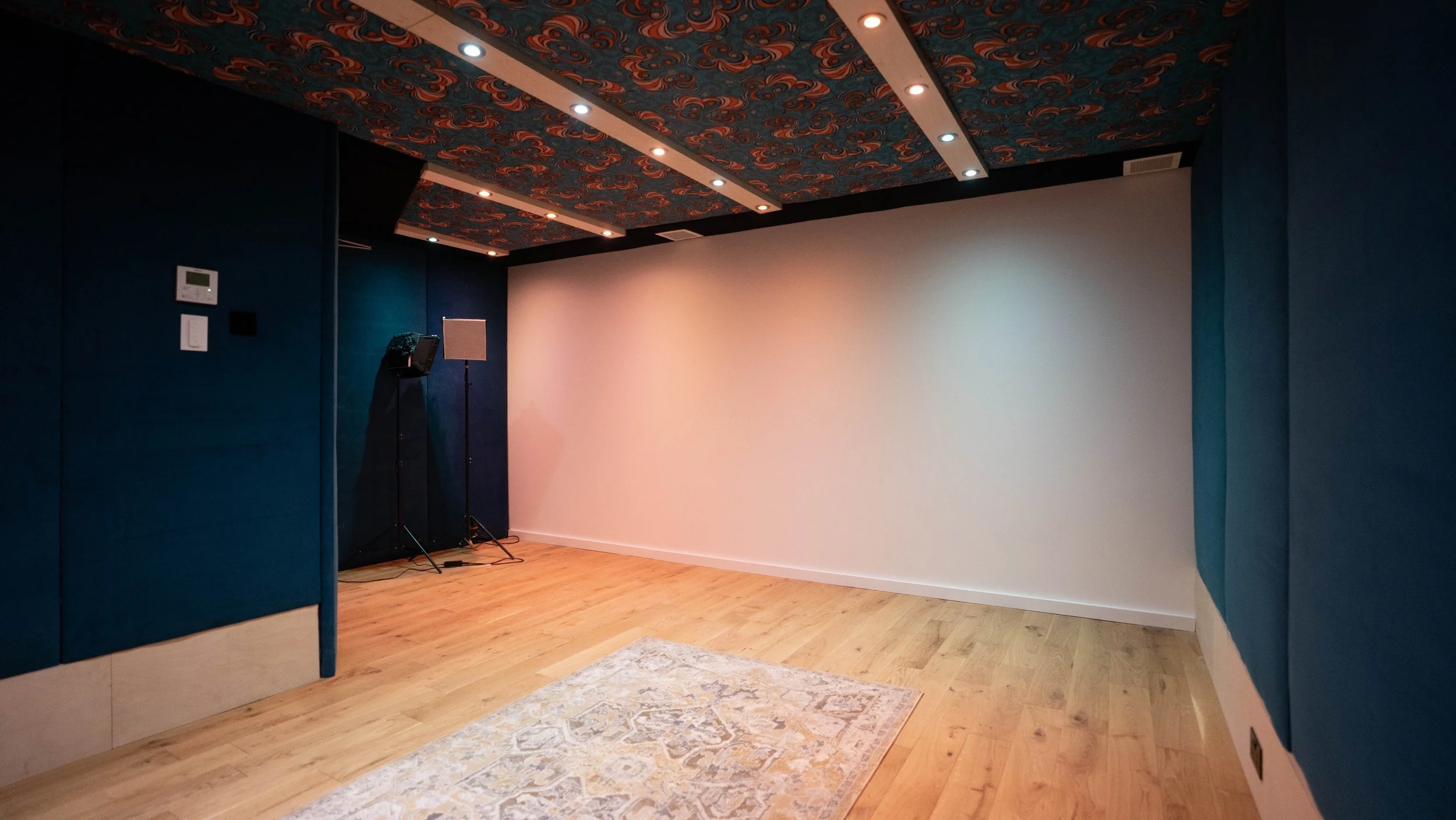 Studio 13 panelled walls and patterned ceiling