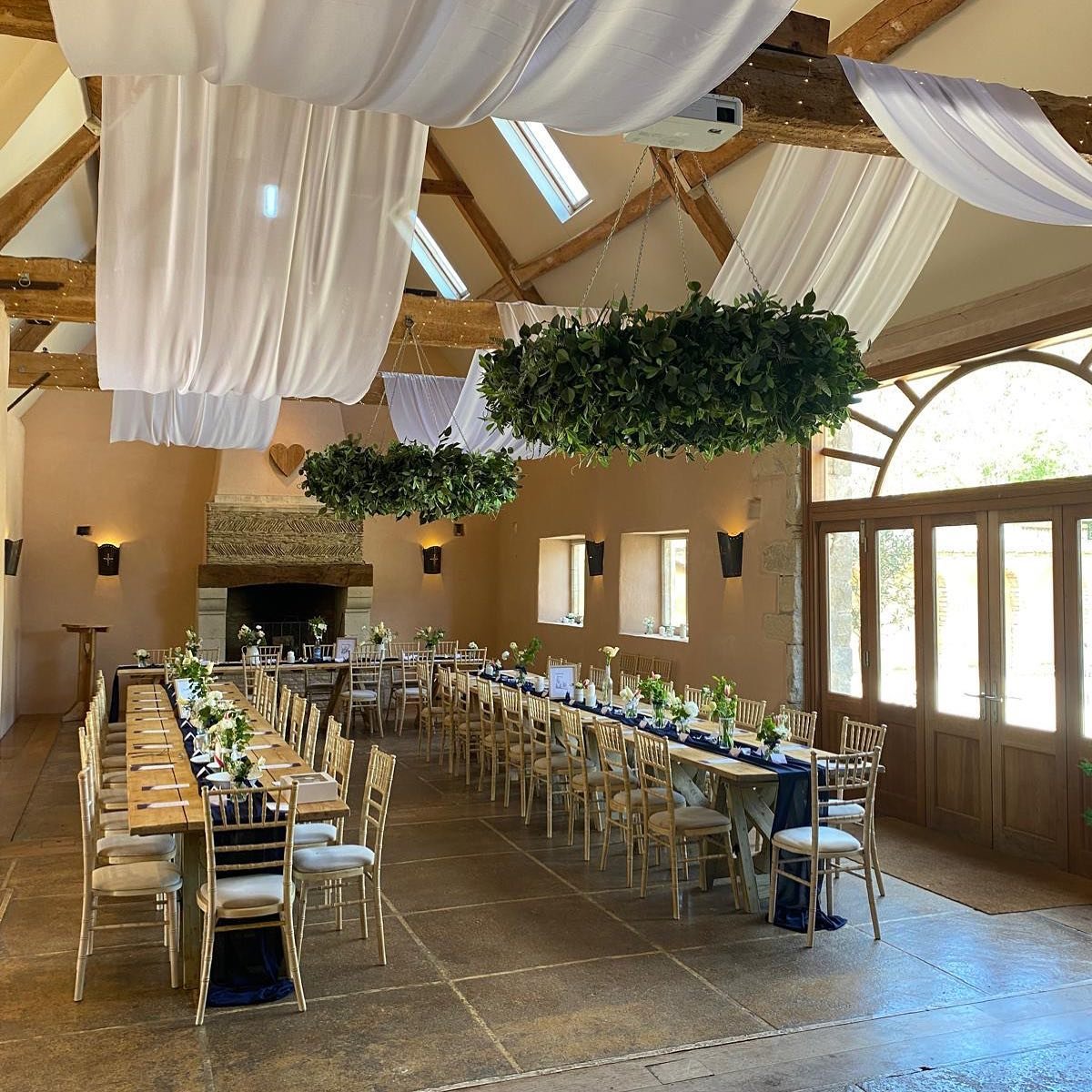 We loved the look A and S created in the barn on Sunday. Drapes are so romantic paired with simple table decor and bursts of greenery from the beams. Perfection. 🤍 

#weddingdecor #barndecor #barninteriors #rusticbarn #drapes #romantic #cotswoldbarn