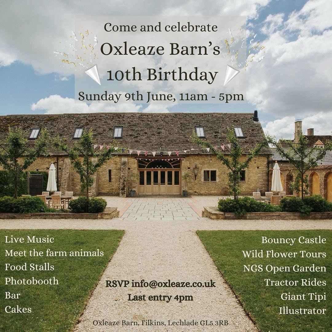 Celebrate 10 years of Oxleaze Barn with us on Sunday 9th June! 🎊 Everyone&rsquo;s invited! We do hope you can join us. Please email info@oxleaze.co.uk to let us know if we&rsquo;ll be seeing you. We do hope so! X😊 (Last entry 4pm)

#10thbirthday #1