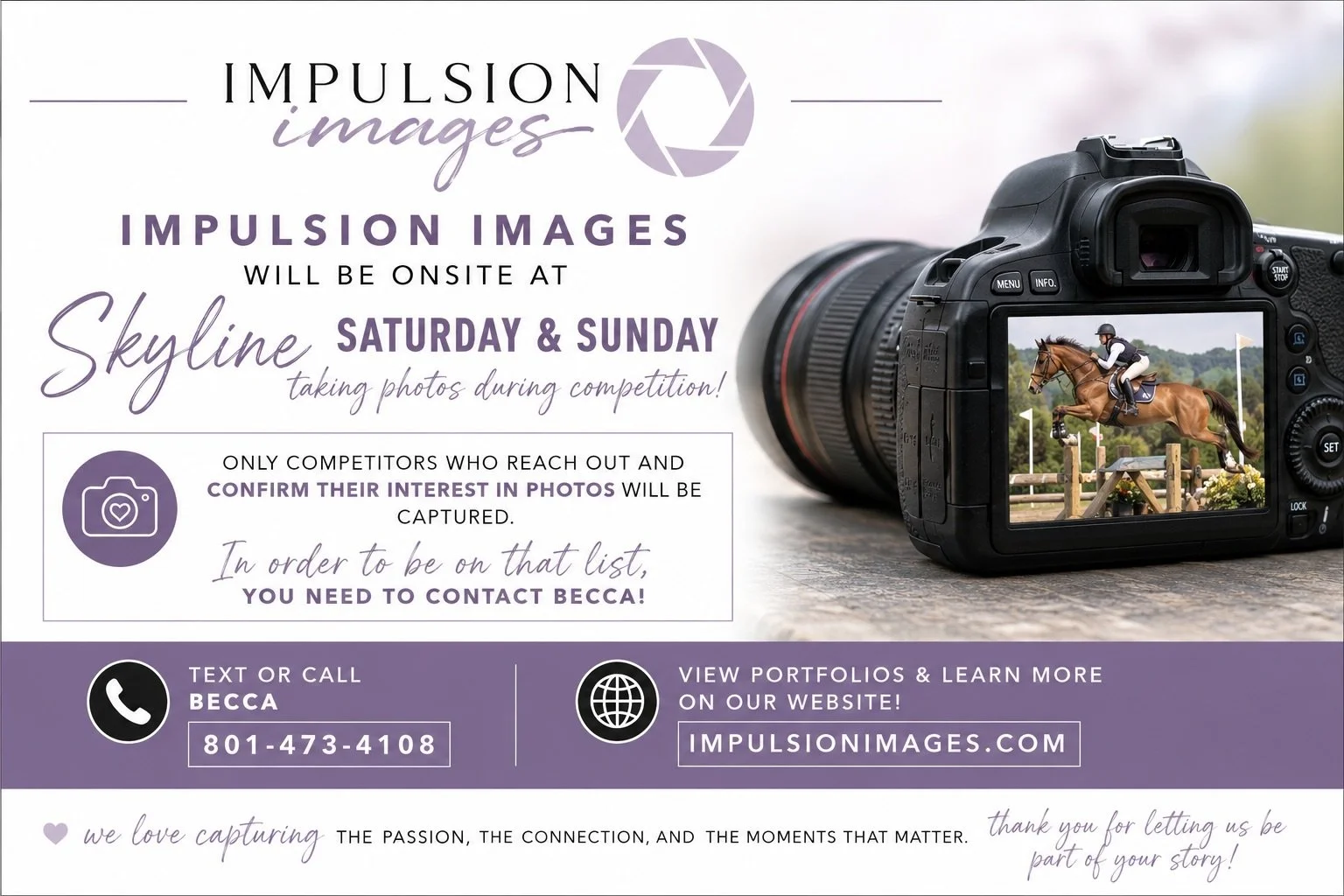 Reach out to Becca to get on her list of riders to photograph!!