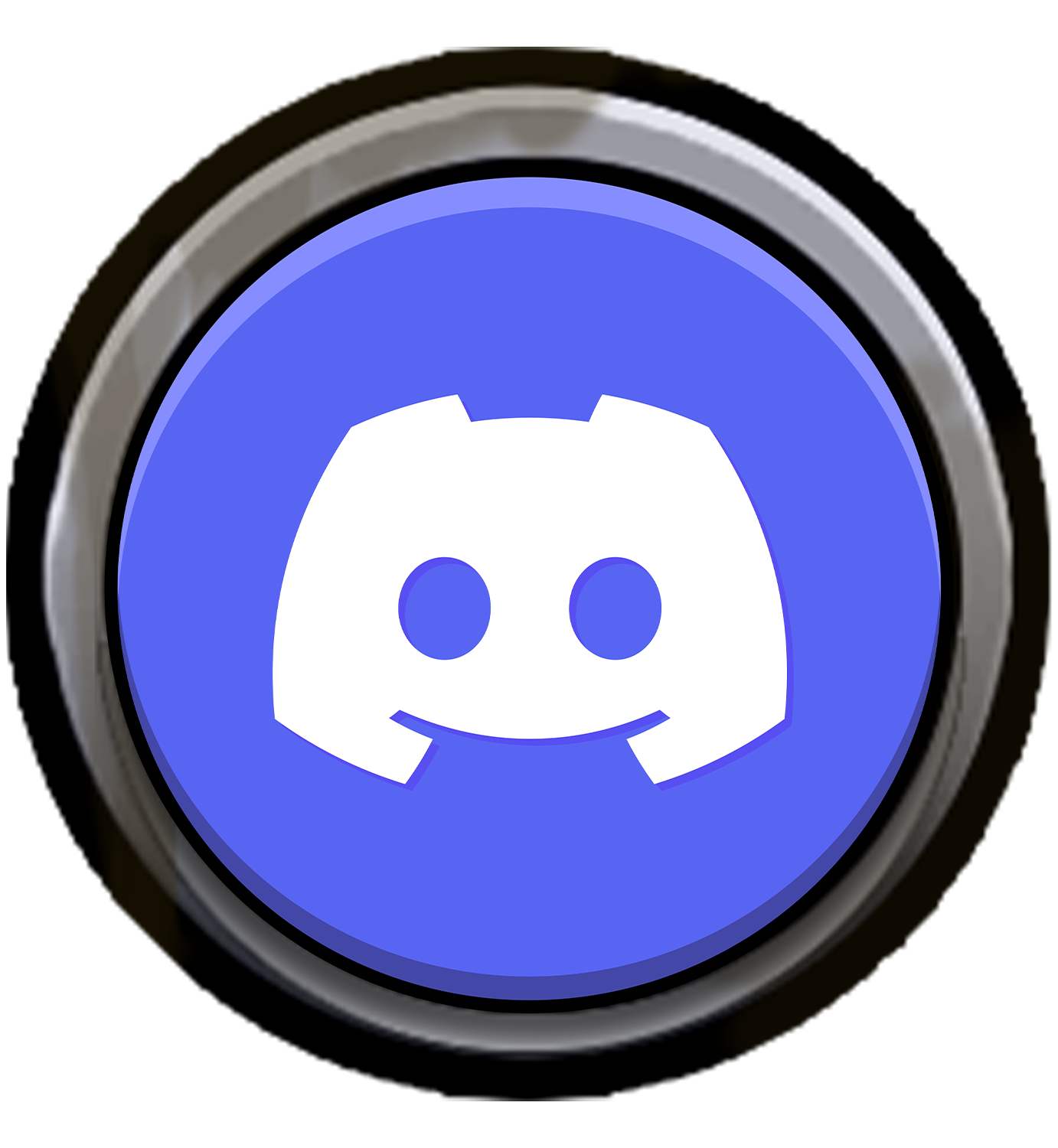Close-up of a circular Discord logo with a blue background and a white stylized game controller face in the center.