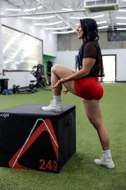 Mica Stretching in Home Gym
