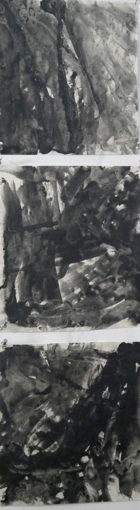 Prairie Menhir, Triptych, 32″ x 10″, Graphite on Fabric, 2019