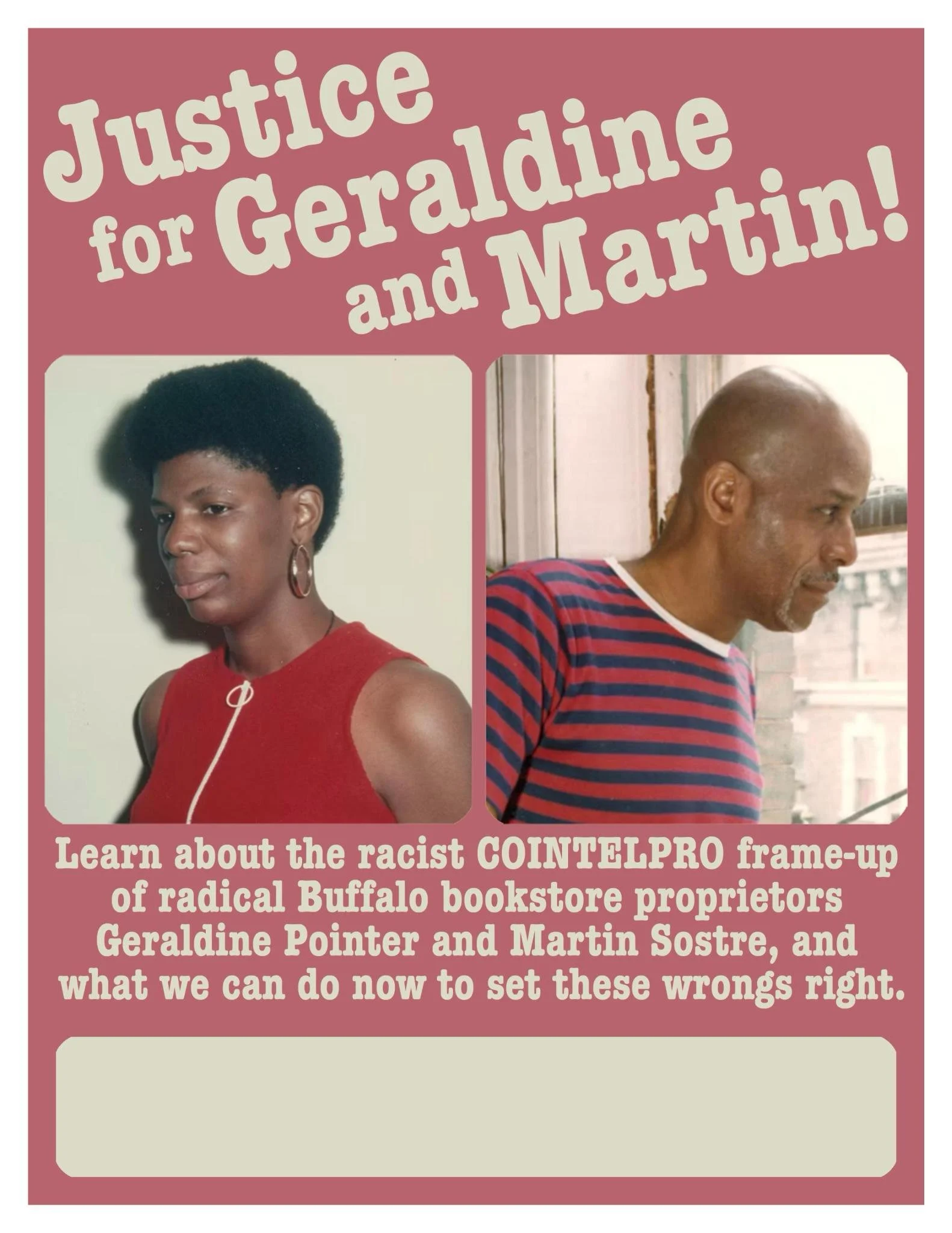 Justice for Geraldine & Martin Campaign Presents: Reclaiming the Frame-Ups of Martin Sostre & Geraldine (Robinson) Pointer