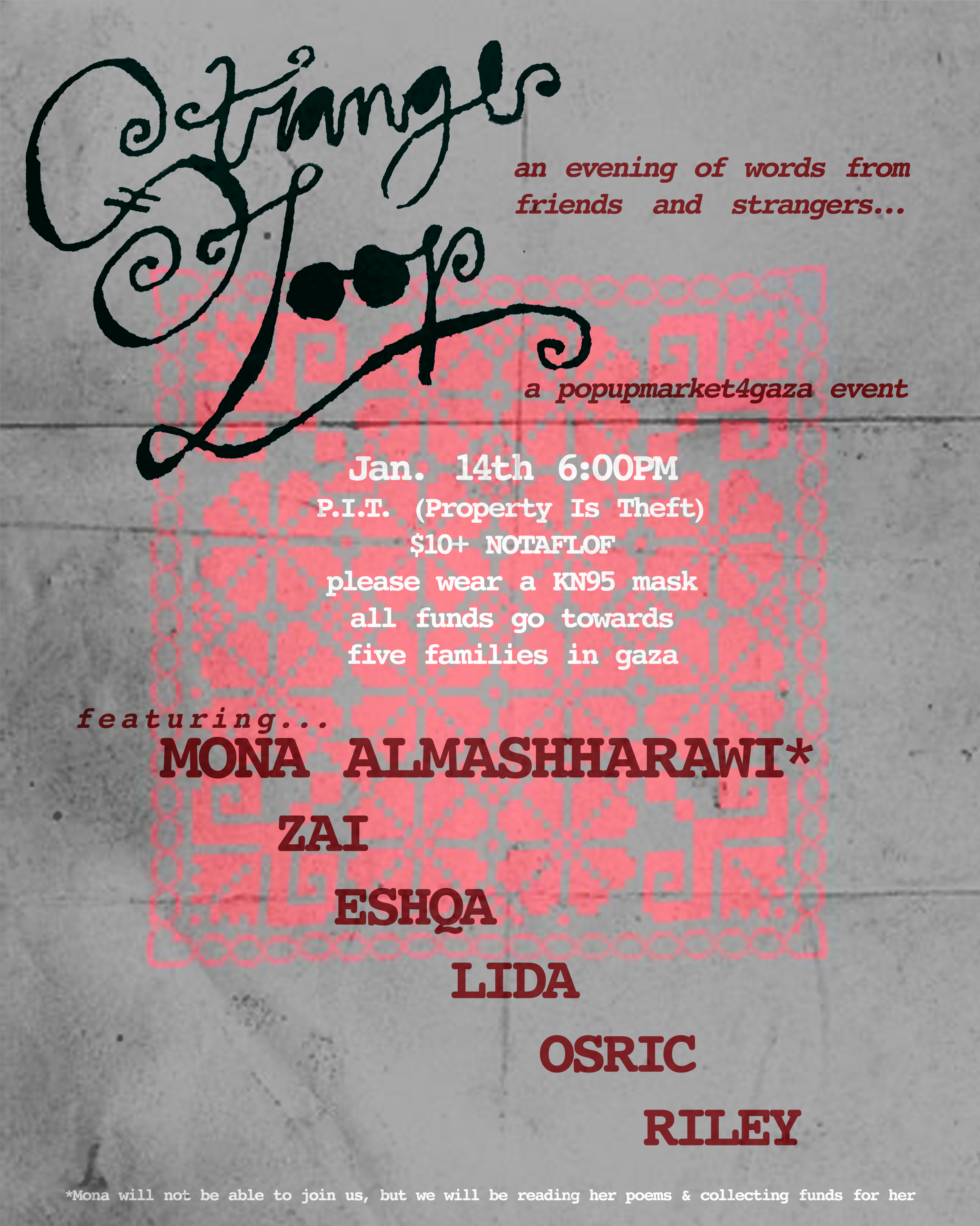 Benefit Poetry Reading presented by Pop-Up Market 4 Gaza 