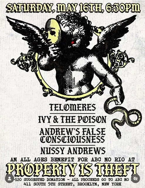 ABC NO RIO Benefit Show: Telomeres/Ivy &amp; The Poison/Andrew’s False Consciousness/Nussy Andrews