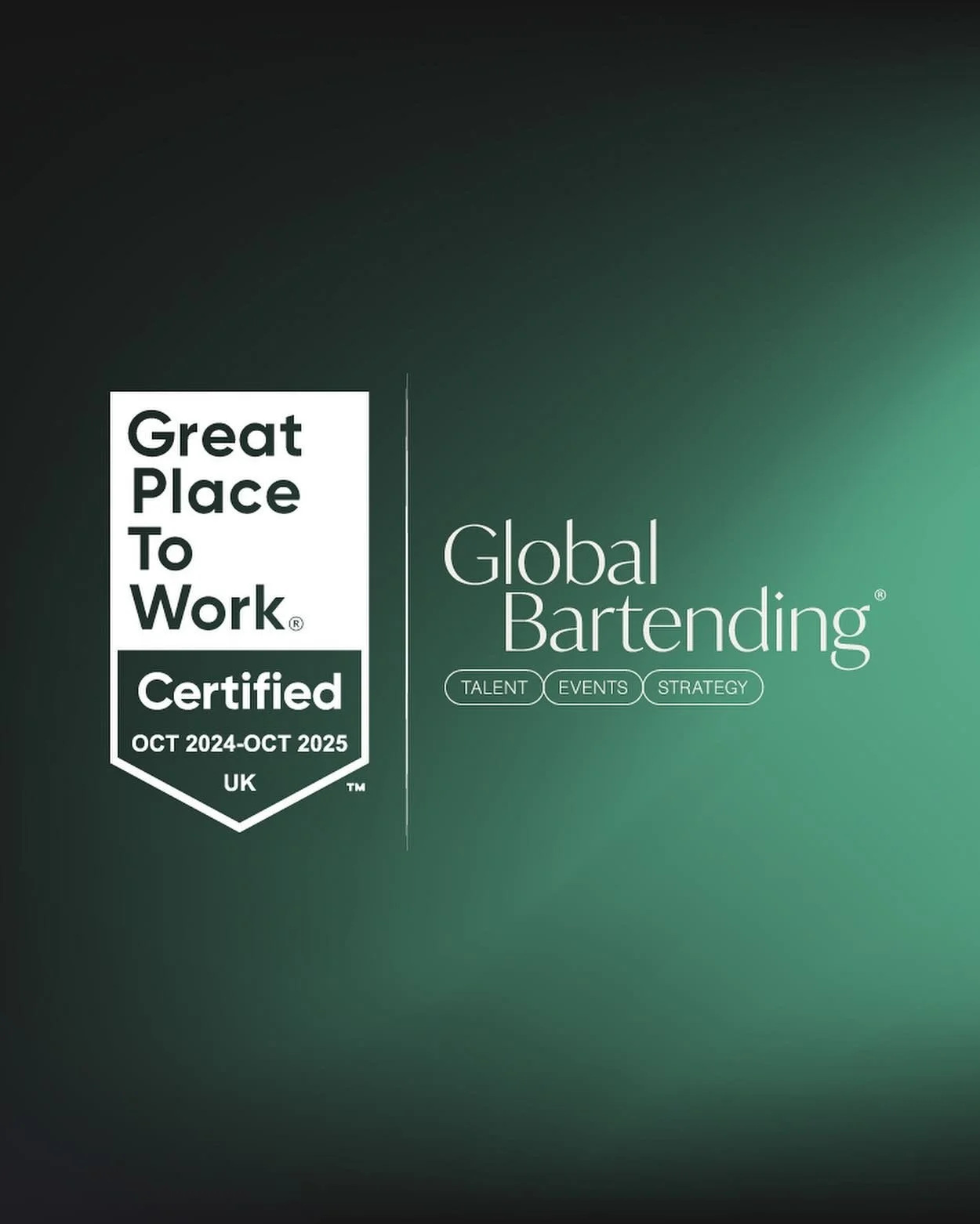 BIG NEWS
 
@globalbartending just got awarded top 

&lsquo;Great Place To Work&rsquo; in the UK! 2024-5
 
 
Couldn&rsquo;t be prouder of our team!
 
 
#GlobalBartending #GPTWcertified